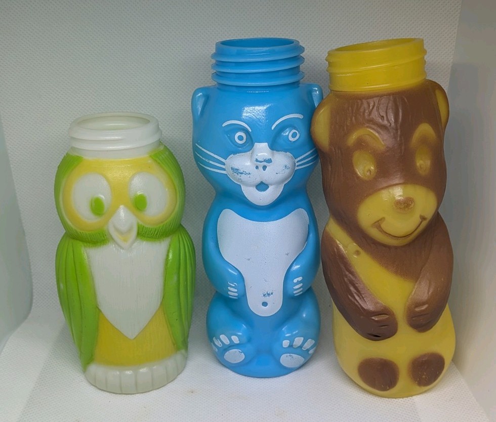 Vintage 1970’s Gerber Evenflow Animal Character Shaped Bottles Plastic