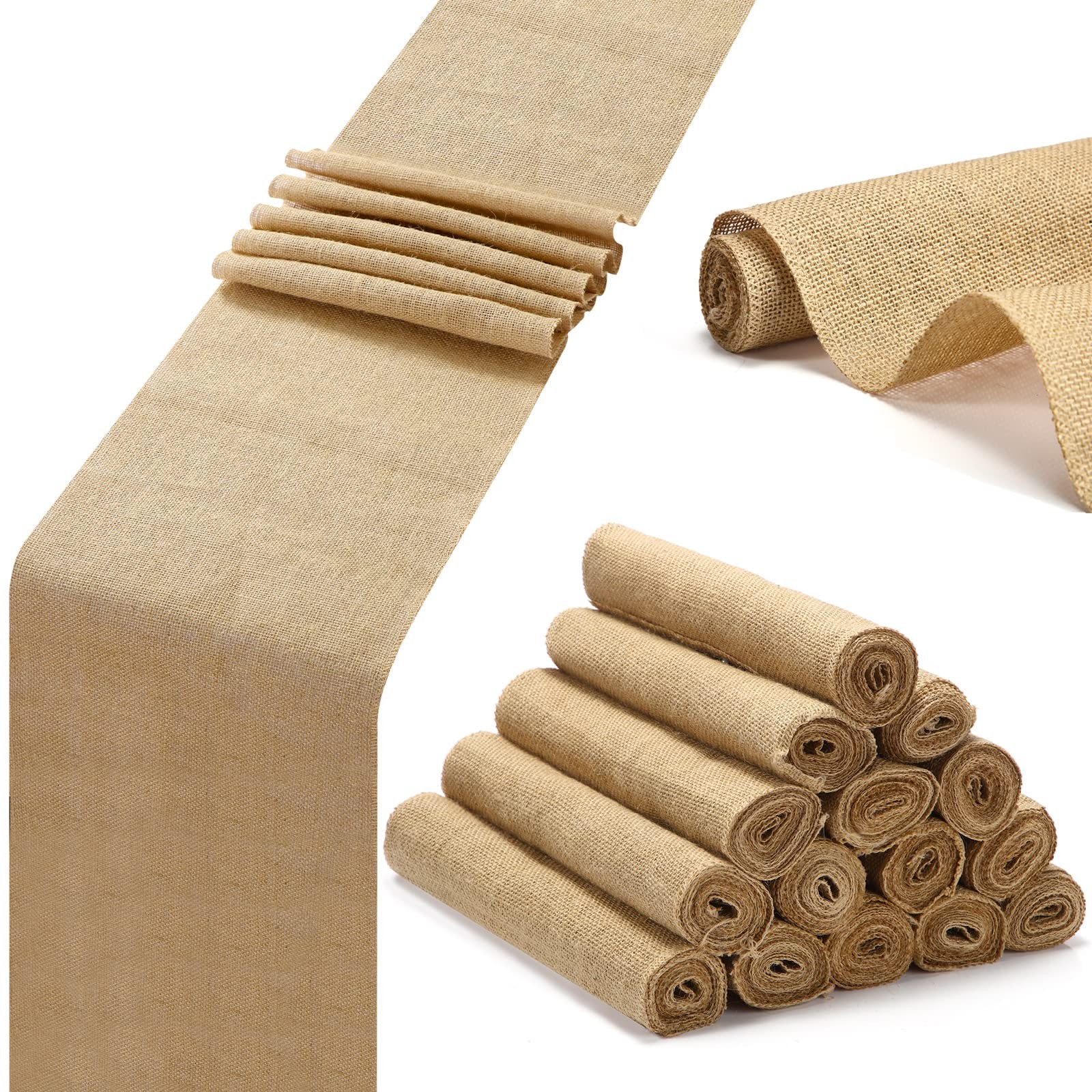 Buryeah 15 Pack Burlap Table Runners 12 x 71 Inch Natural Jute