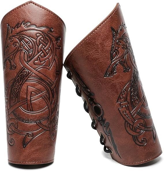Medieval Leather Bracers Dragon Embossed Viking Leather Bracers Leather Arm A...