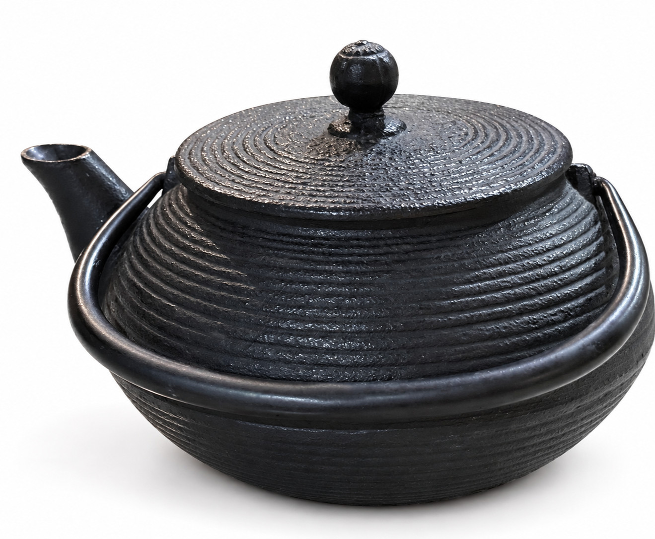 Vintage Japanese Iwachu Cast Iron Tetsubin Teapot Ribbed Ring Pattern Signed 6.5