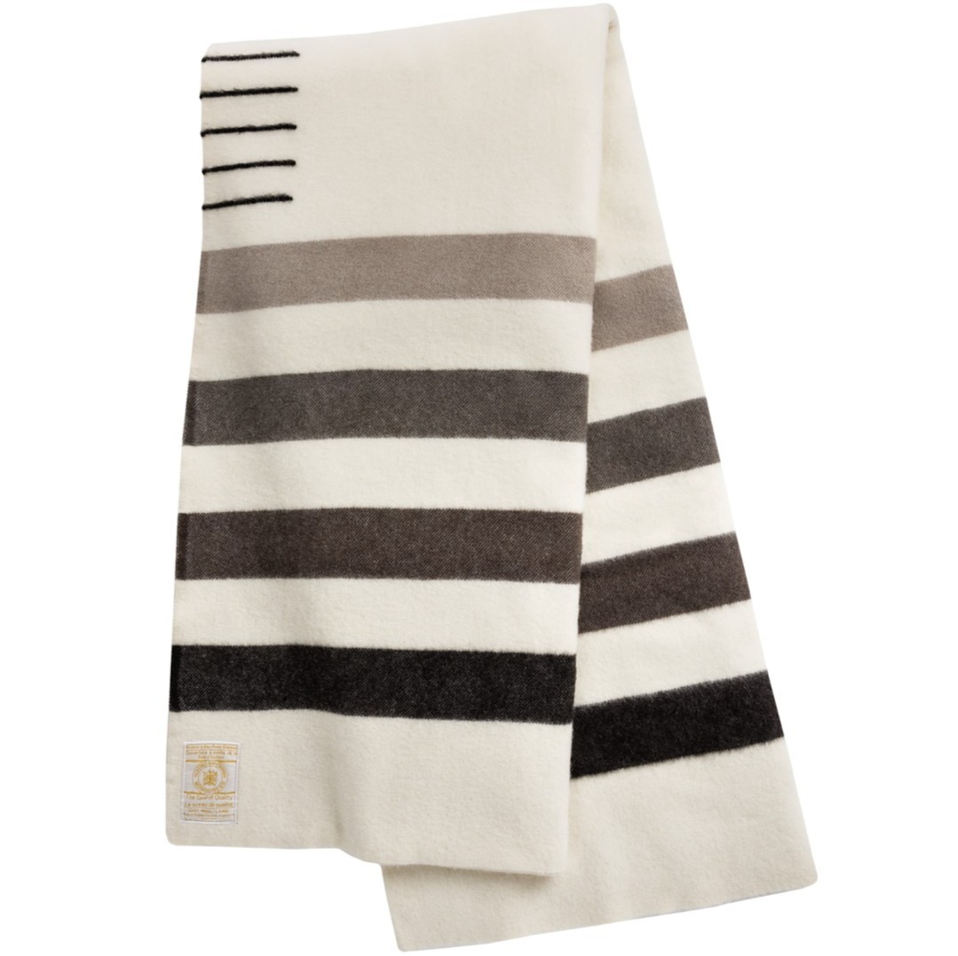 Vintage 6 Point Hudson Bay Wool Blanket Grey Black Stripe - Queen 