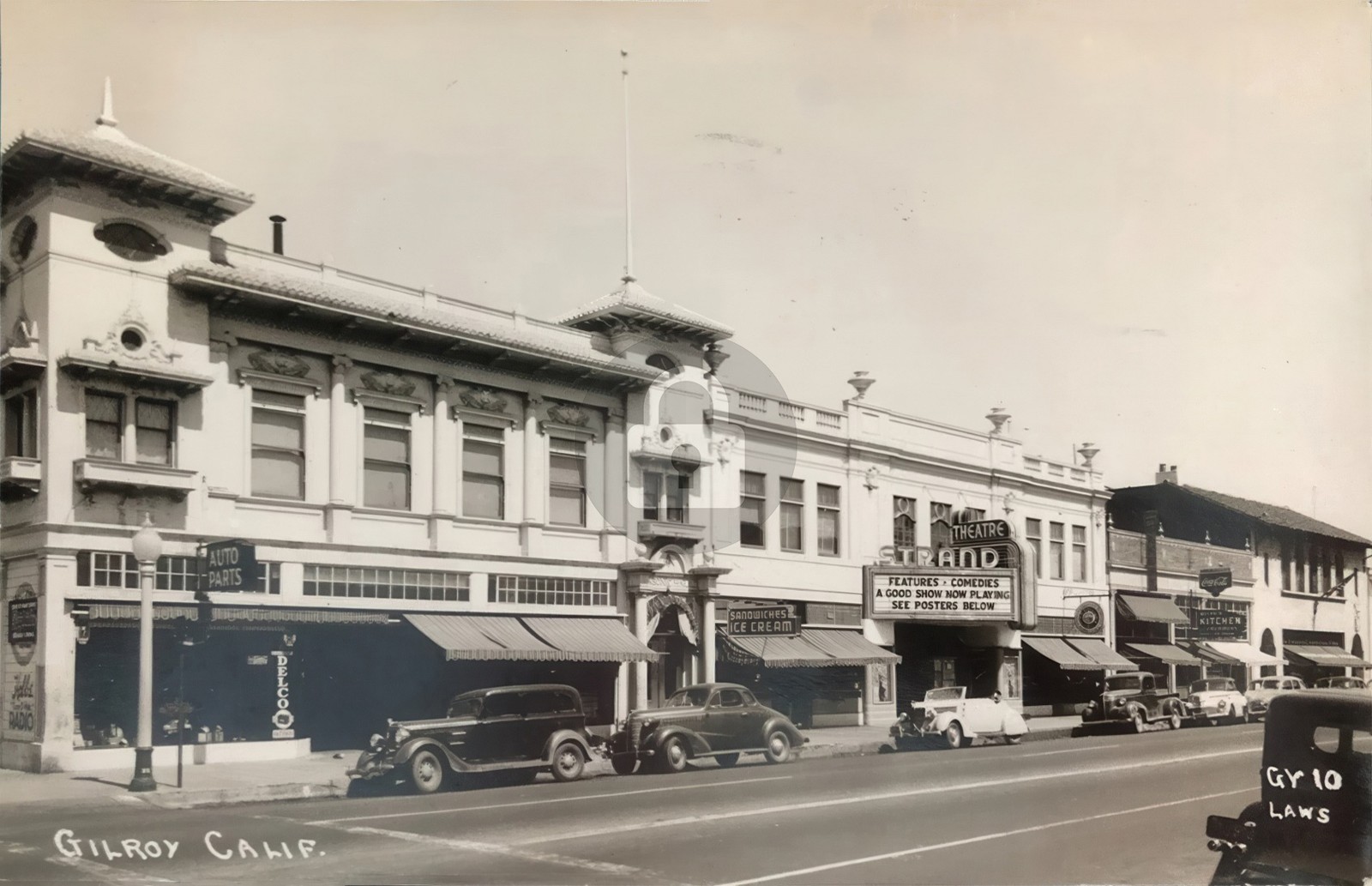 Masonic Hall & Strand Theatre Gilroy California 1954 RPPC Photo Postcard COPY
