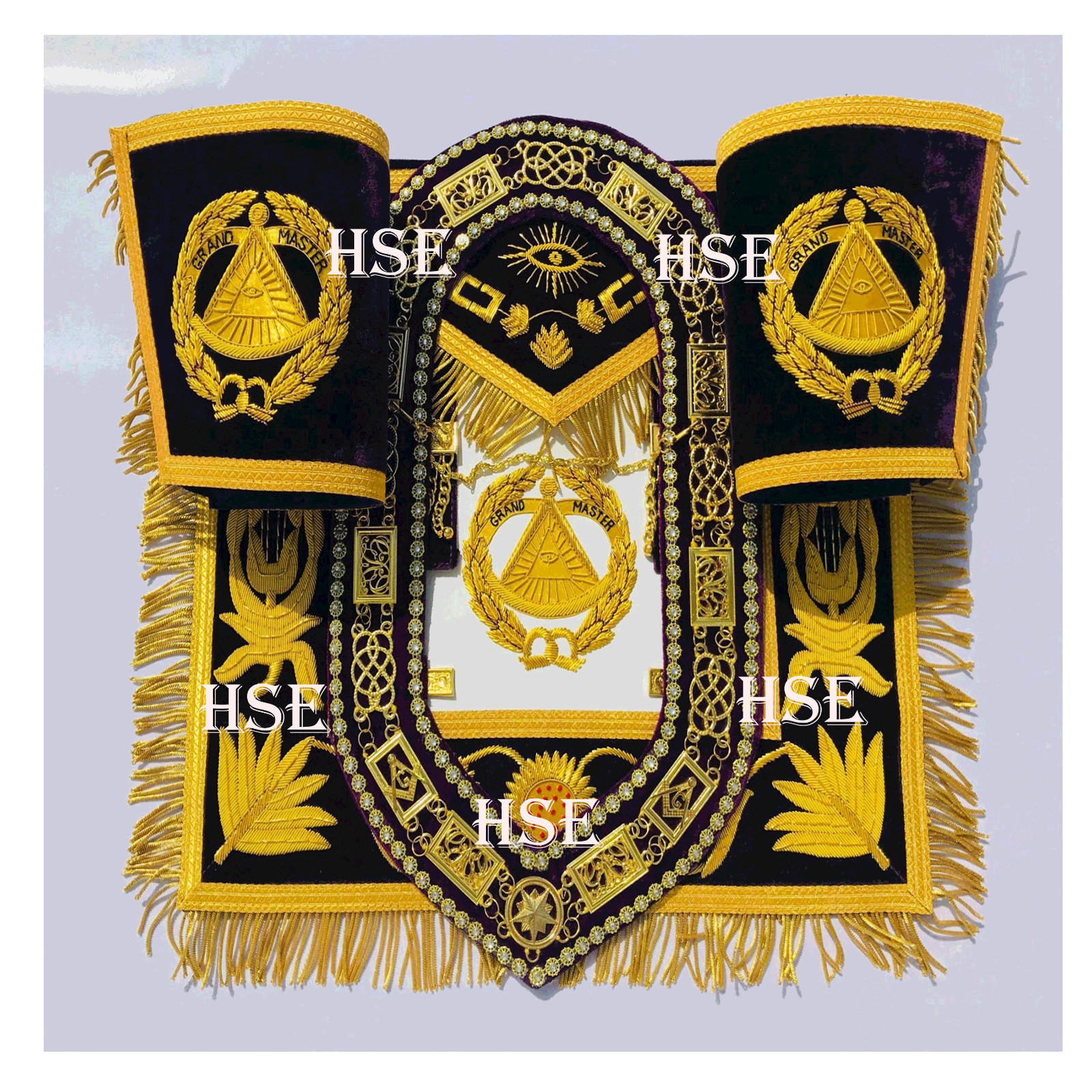 NEW FULLY HAND EMBROIDERY GRAND MASTER APRON WITH COLLAR & CUFFS PURPLE-HSE