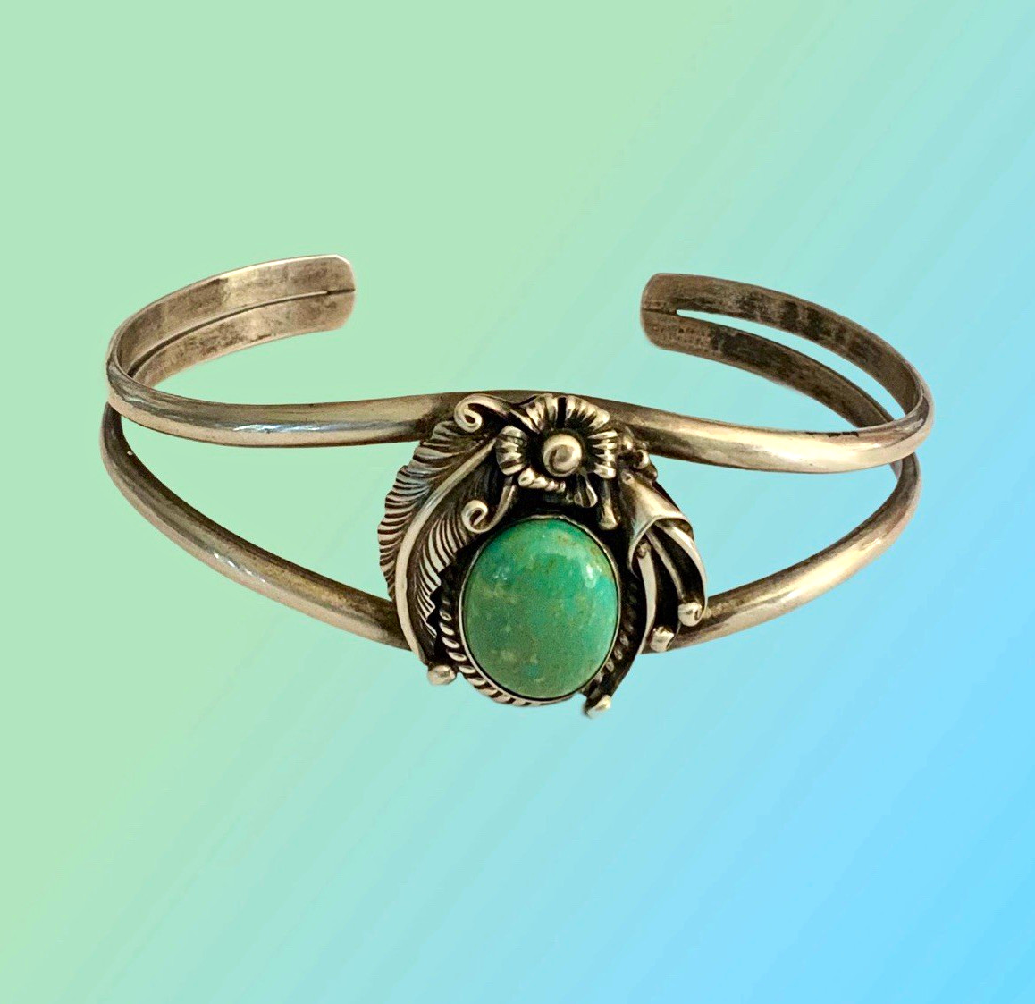 Vintage Sterling Silver Turquoise Cuff Bracelet Southwest Style