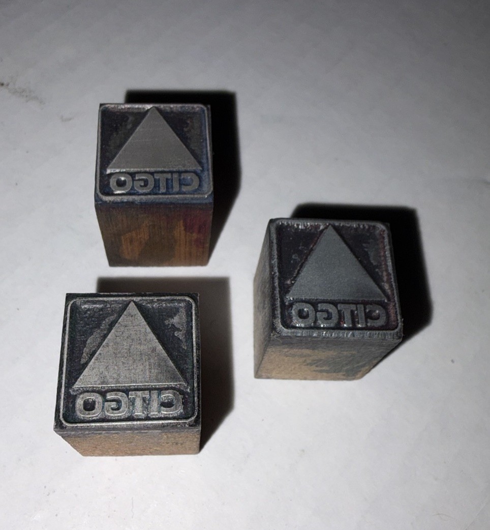 Vtg 65\' CITGO gas & oil letterpress printing blocks Lot Of 3 Trimark Logo