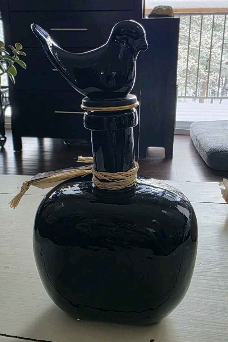 Jan Barboglio Black Glass Decanter & Bird RETIRED HTF