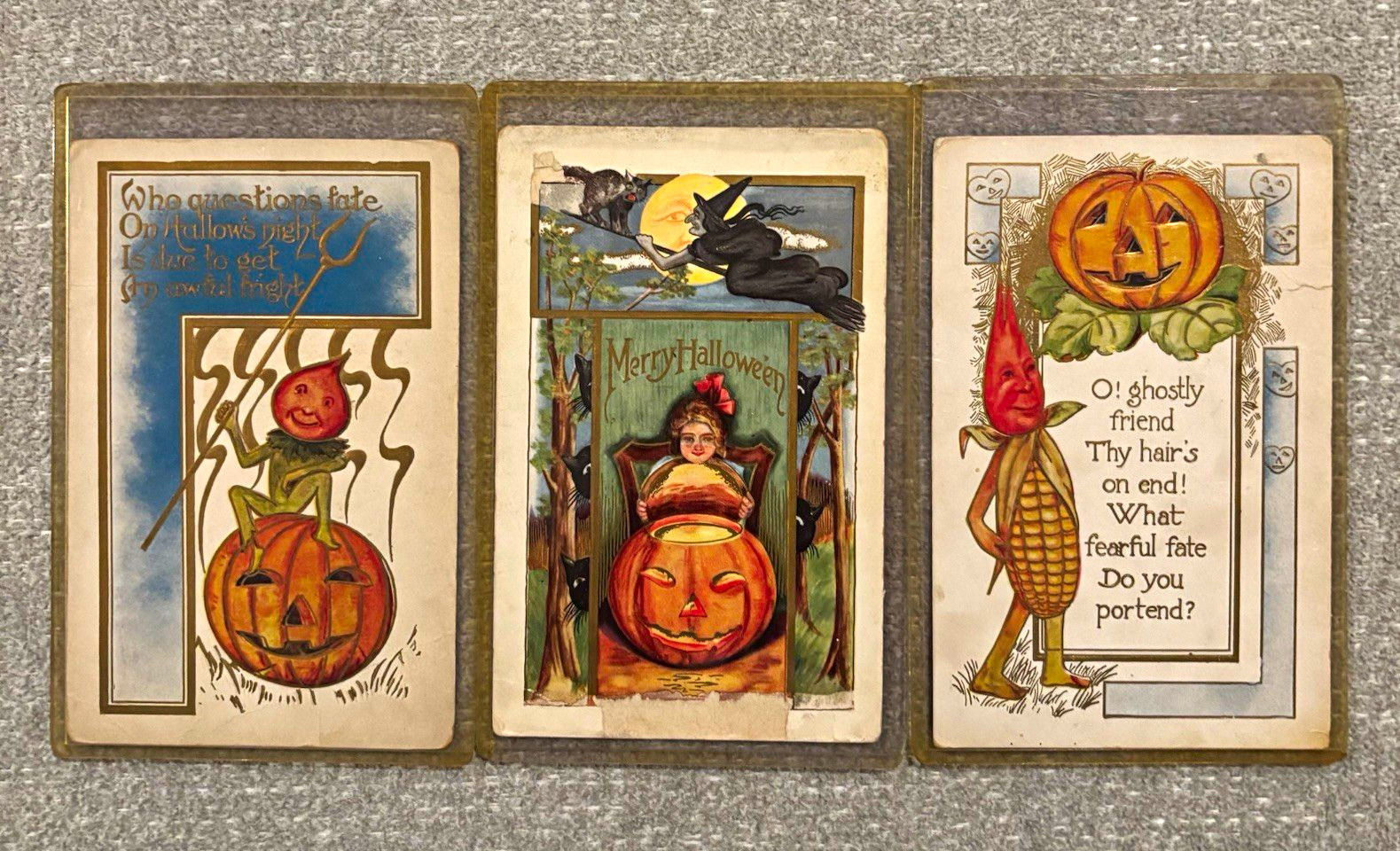 Lot of 3 Vintage Halloween Pumpkin Postcards early 1900’s