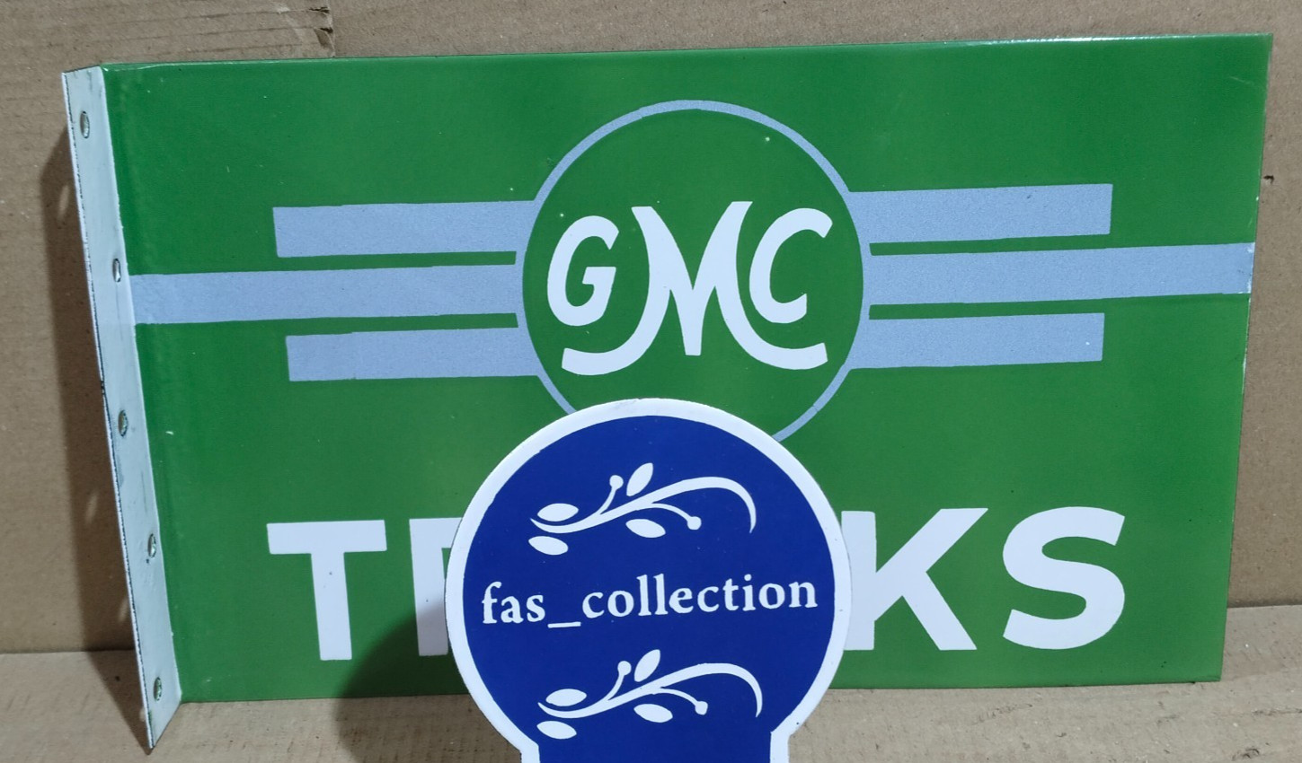 GMC Trucks Implements Porcelain Enamel Sign  18 x 10 Inches 2 Sided