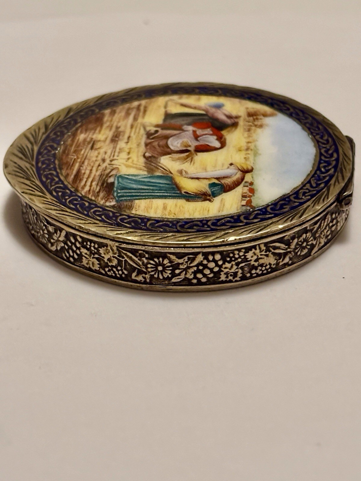 Vintage Italian 800 Silver & Enamel Compact Giuliano Spinelli Florence c1950