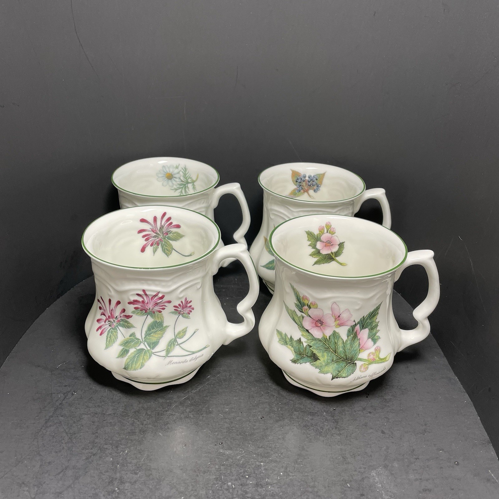 David Michael 4 Mugs Staffordshire Botanical DAA4 Bone China Floral Retired