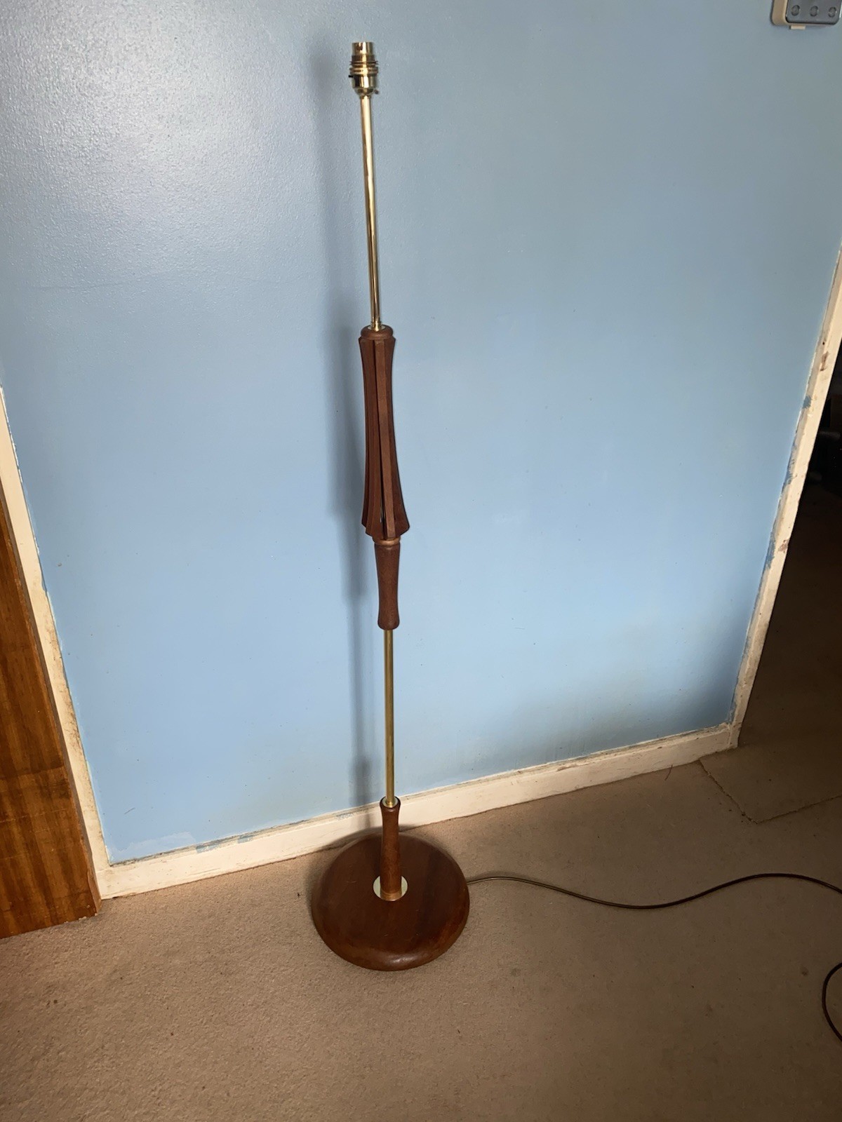 Vintage 1950s-60s Brass And Teak Floor Lamp Refurbished ￼