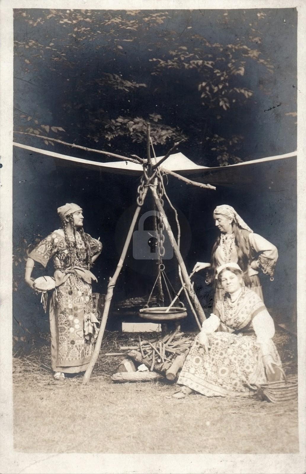 c1920's Candid Gypsy Women Girls Cooking Romani RPPC Photo Postcard COPY