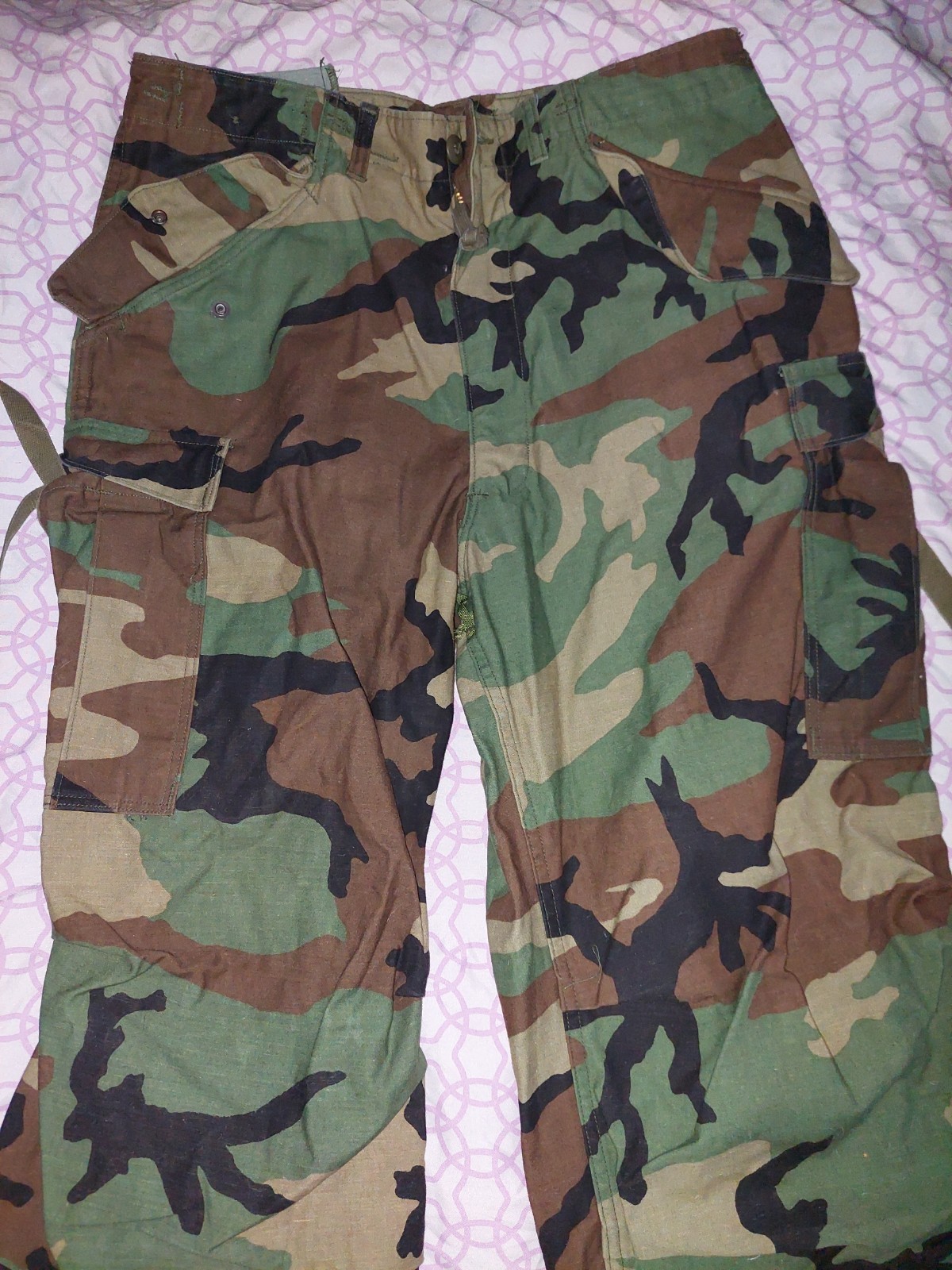 VTG 1985 US Army M65 Cold Weather Field Pants Trousers Woodland Camo Medium Reg