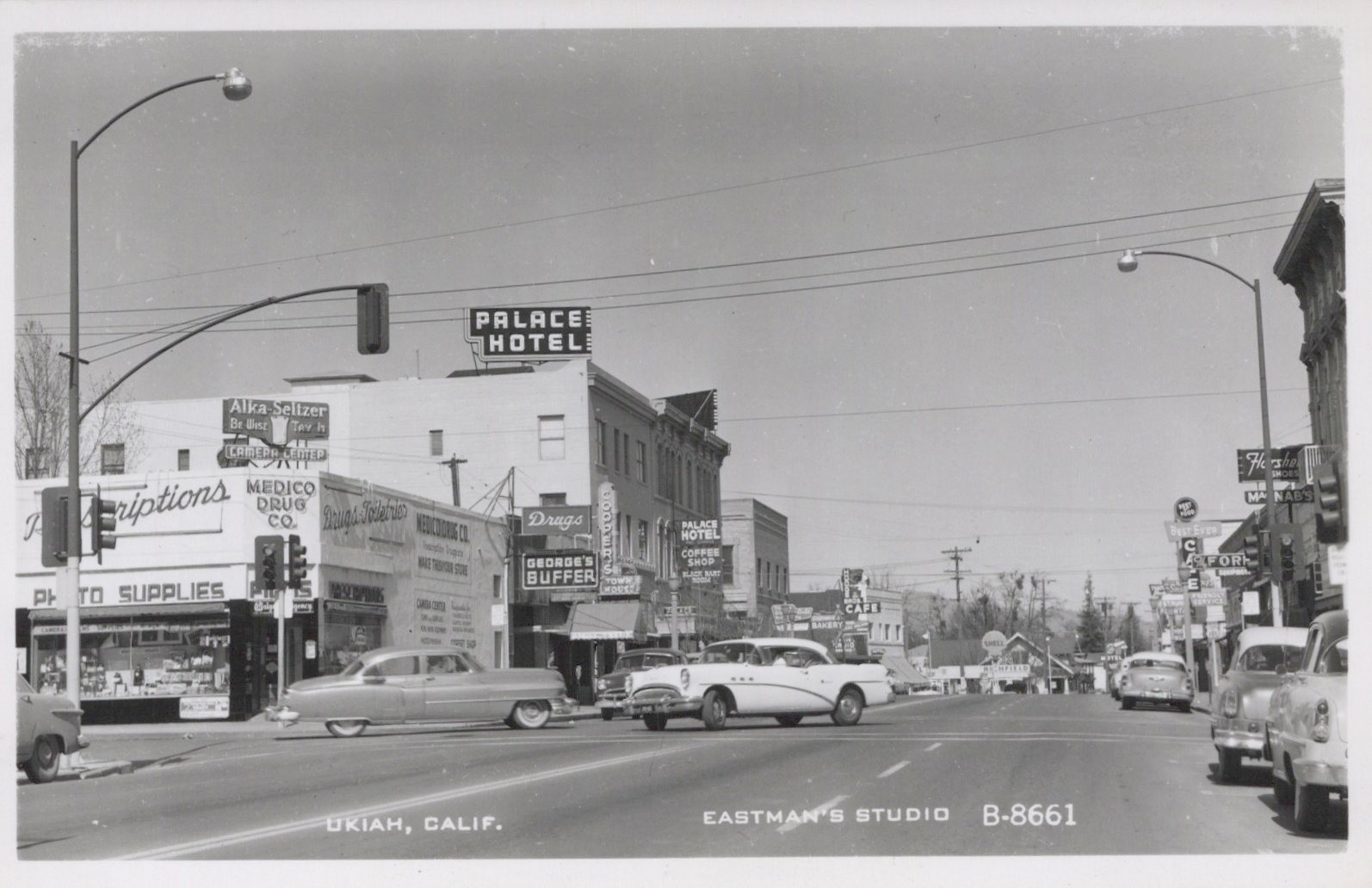 Ukiah California CA Downtown street scene RPPC Real Photo Eastman\'s Postcard