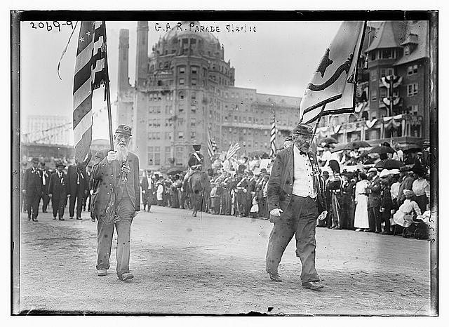 Photo:G.A.R. Parade Veterans with Flags Street Parade