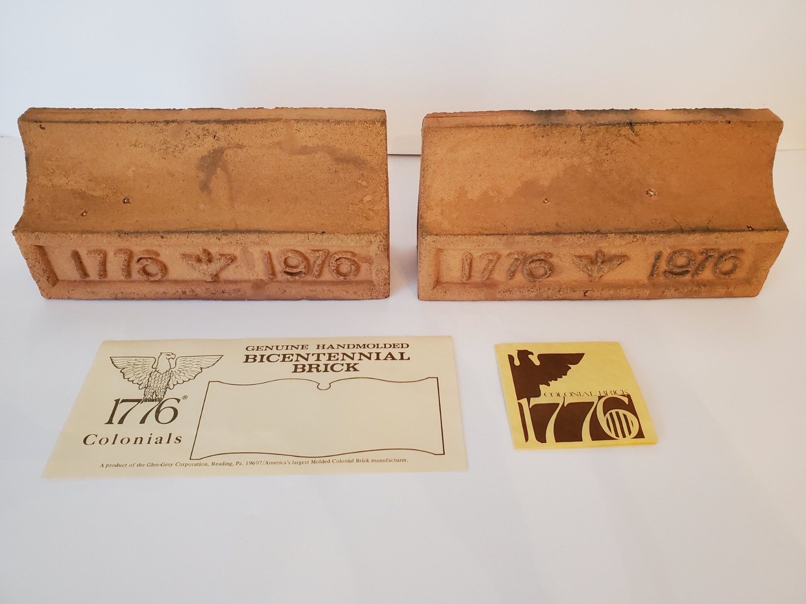 Vintage 1776-1976 Bicentennial Brick Bookends by Glen-Gery