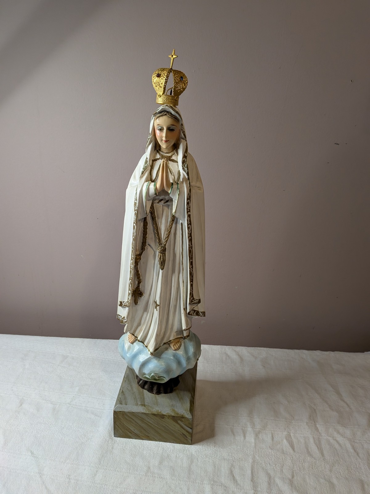 Vtg Our Lady Of Fatima 19” Statue With Crown GLASS EYES Religious Catholic 