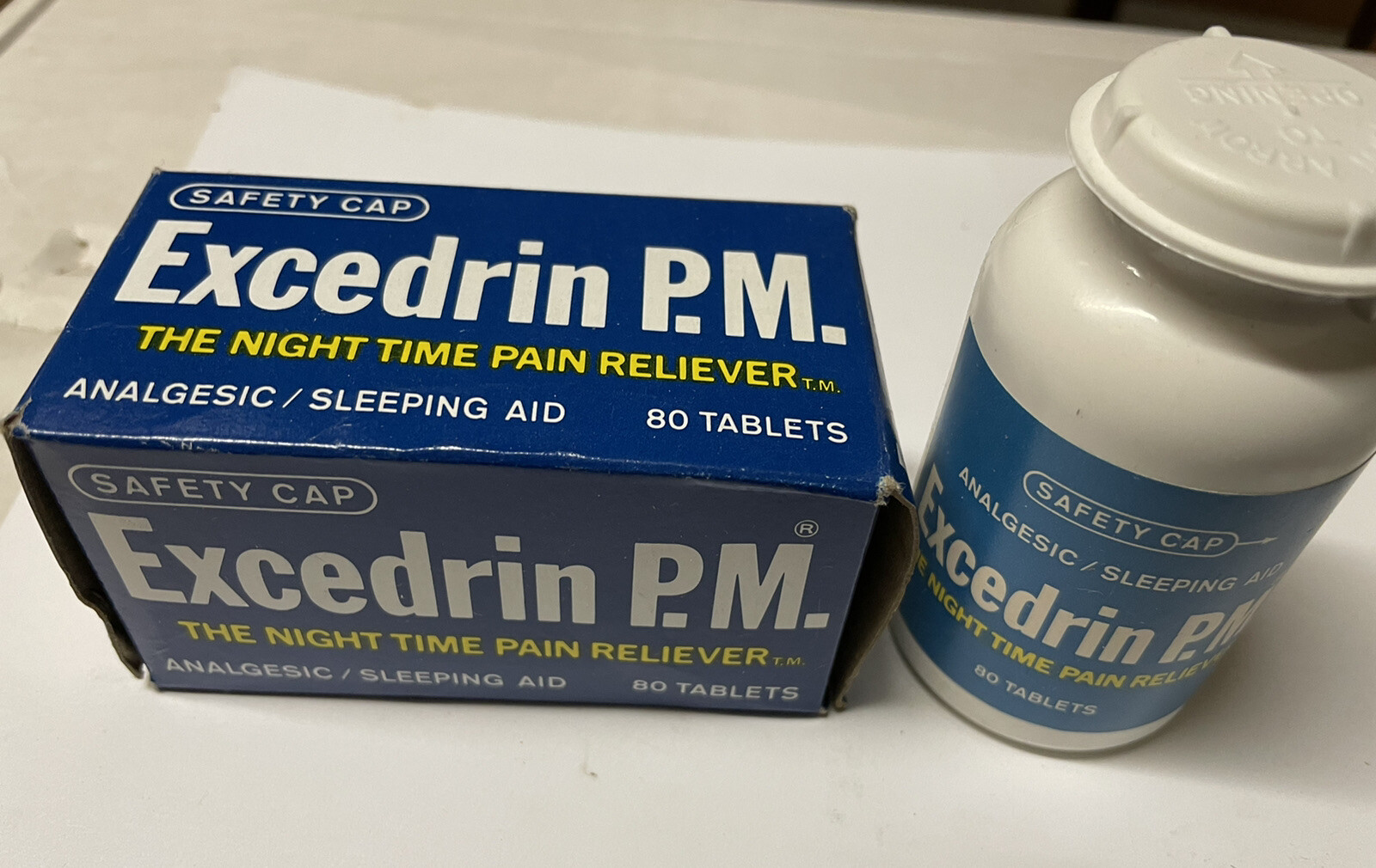 Vintage Excedrin P.M. Plastic Bottle With Box NOS 1972