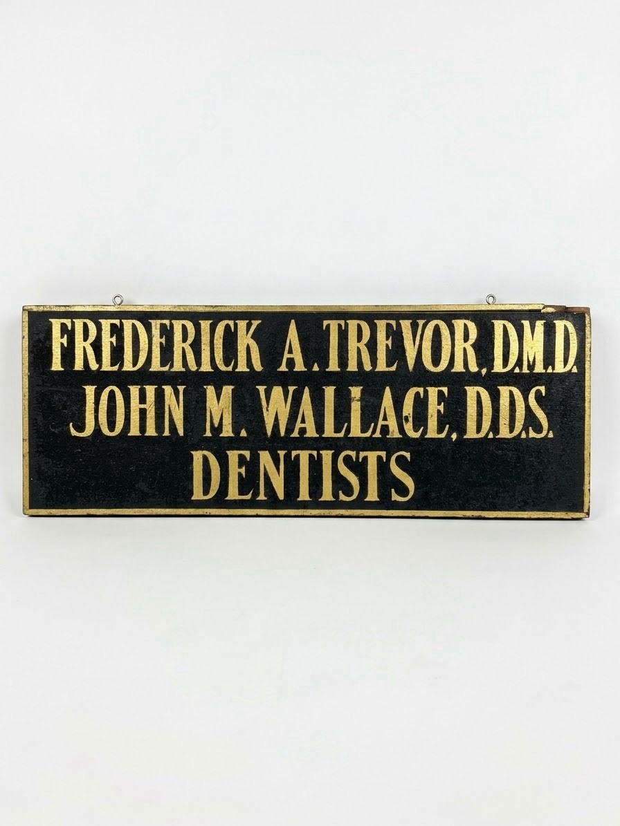 Vintage Antique Hand Painted Wooden Dentist Sign Gold Leaf Lettering Medical