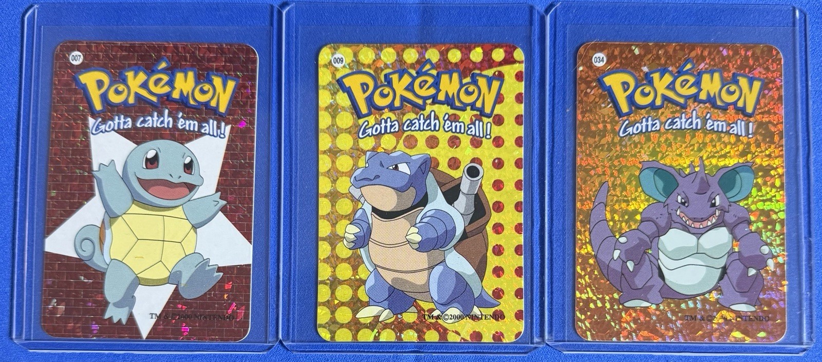 2000 Pokemon Prism Sticker Lot Of 3 Squirtle #007 Blastoise #009 Nidoking #034