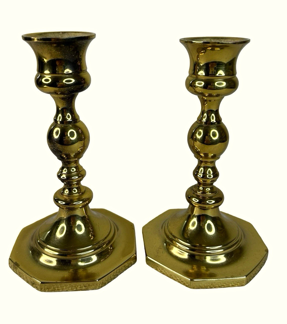 Vintage Pair of Carolina Brass Candlestick Holders 5”