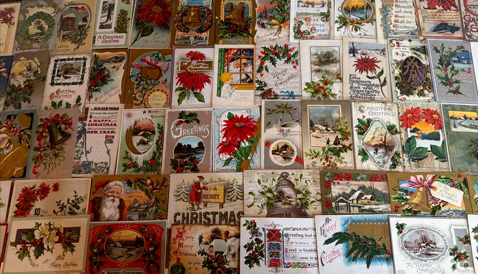 Big Lot of~65~Antique Christmas~Vintage~Postcards~~3 Santa's~in sleeves~s475