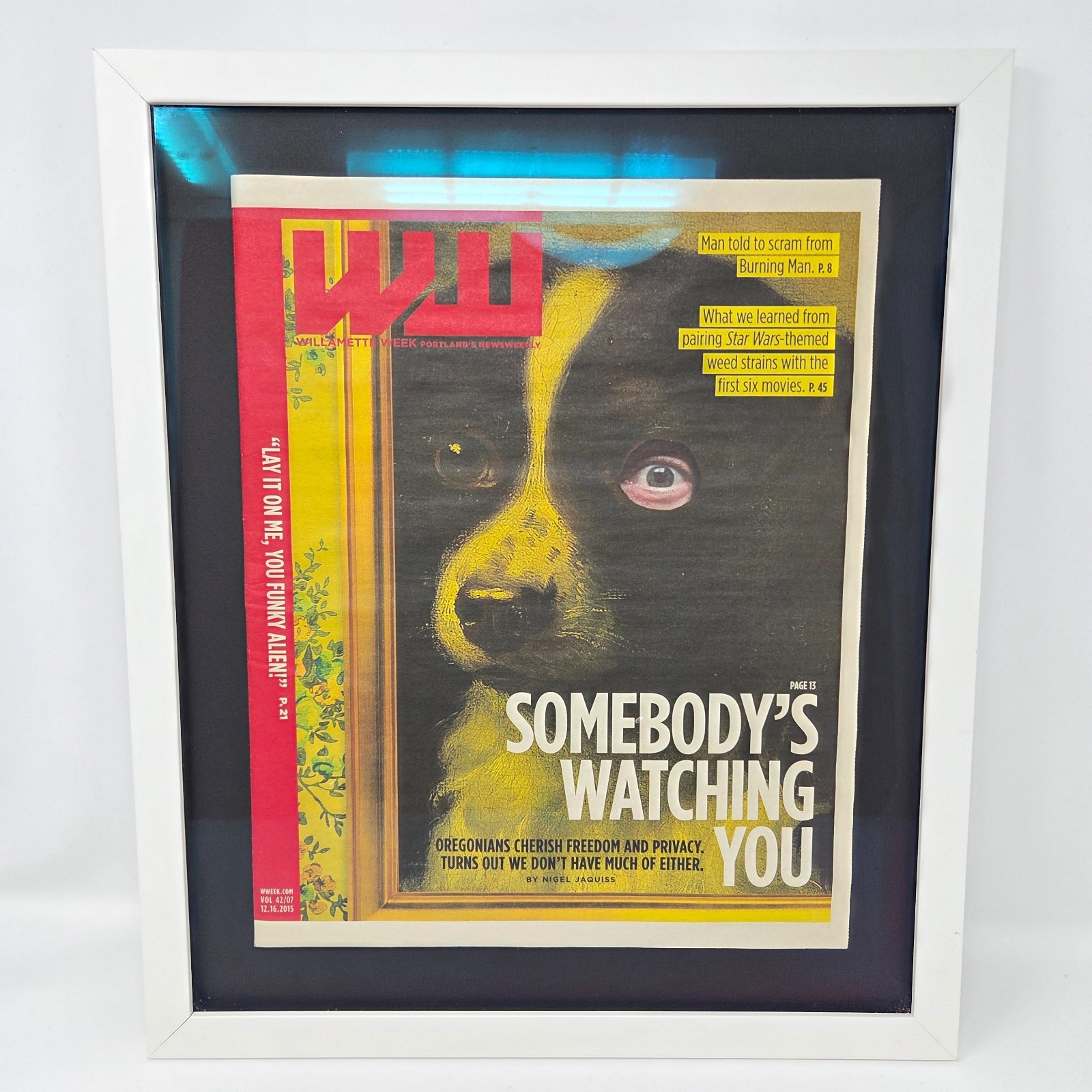 Willamette Week 2015 Framed Cover Portland Oregon Tru Vue Museum Glass 16x18