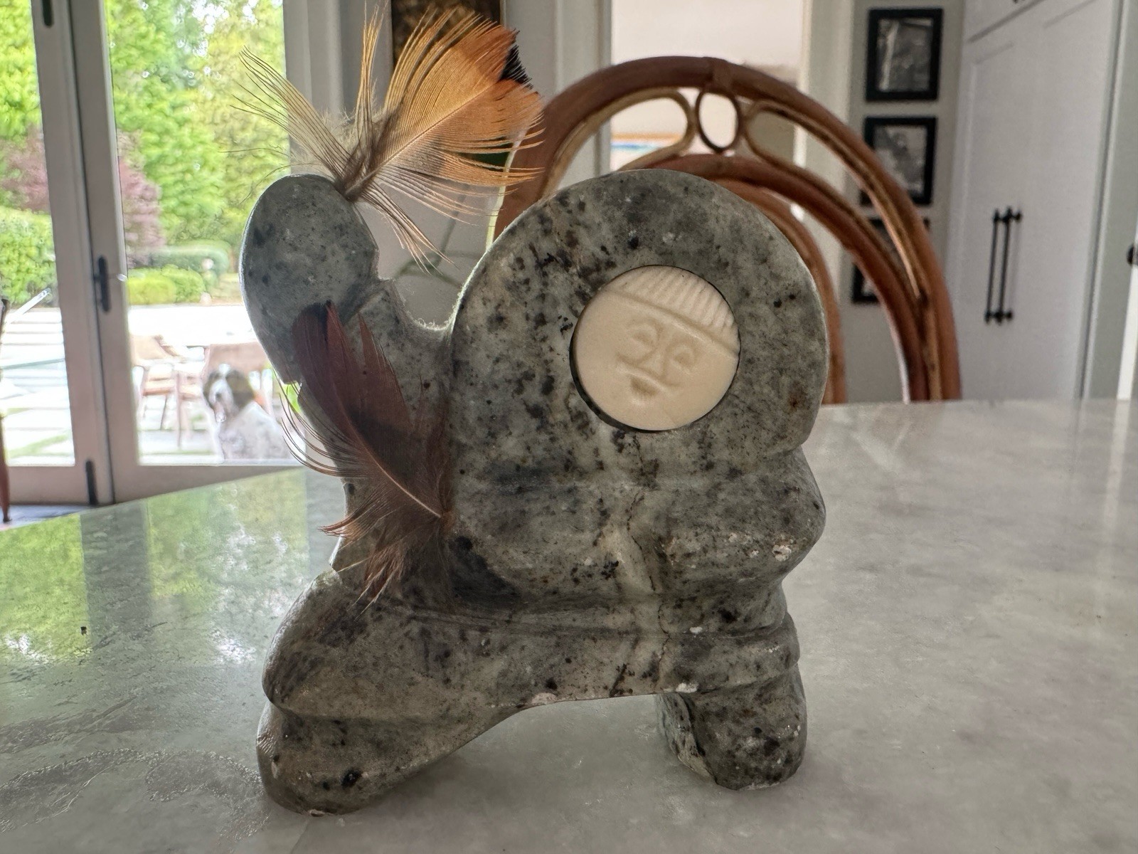 Alaskan Inuit Soapstone Carving By Master Carver Bekoa Look, Dancer w/ Feather