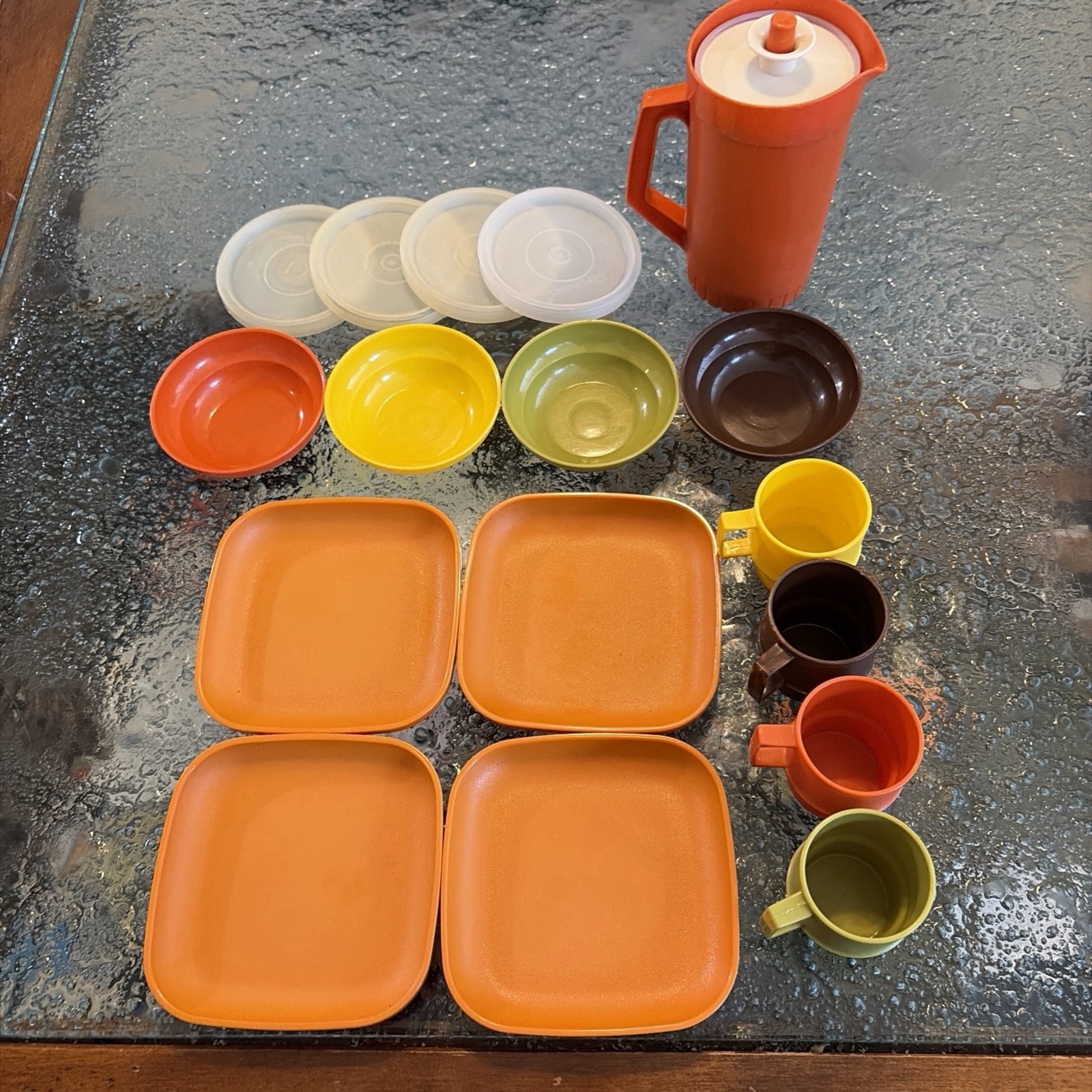 Vintage 1970s Tupperware Mini Children’s Picnic Set Harvest Colors Clean