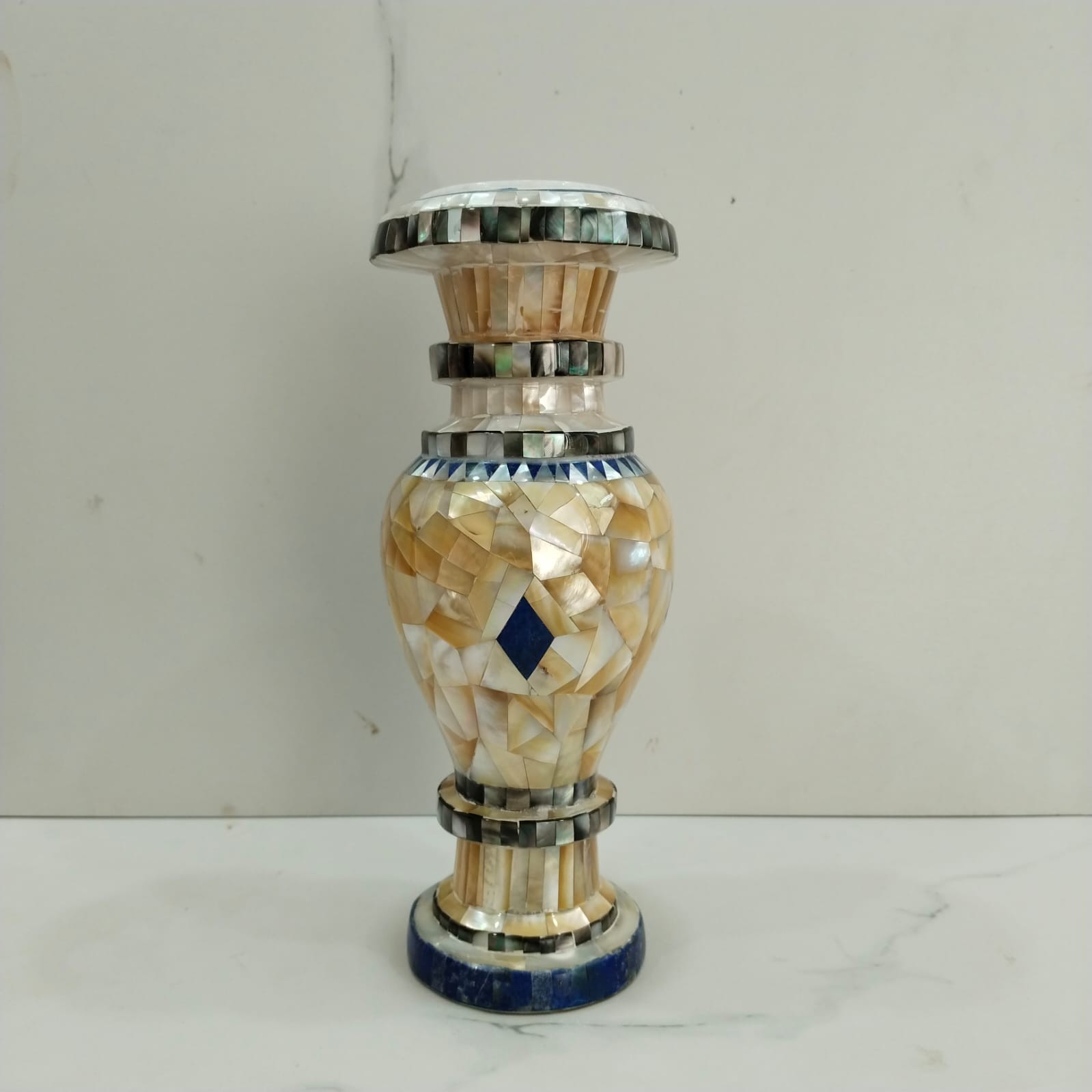 30\'\' Marble Flower Vase pot lapis inlay mop showpieces home decor collectible