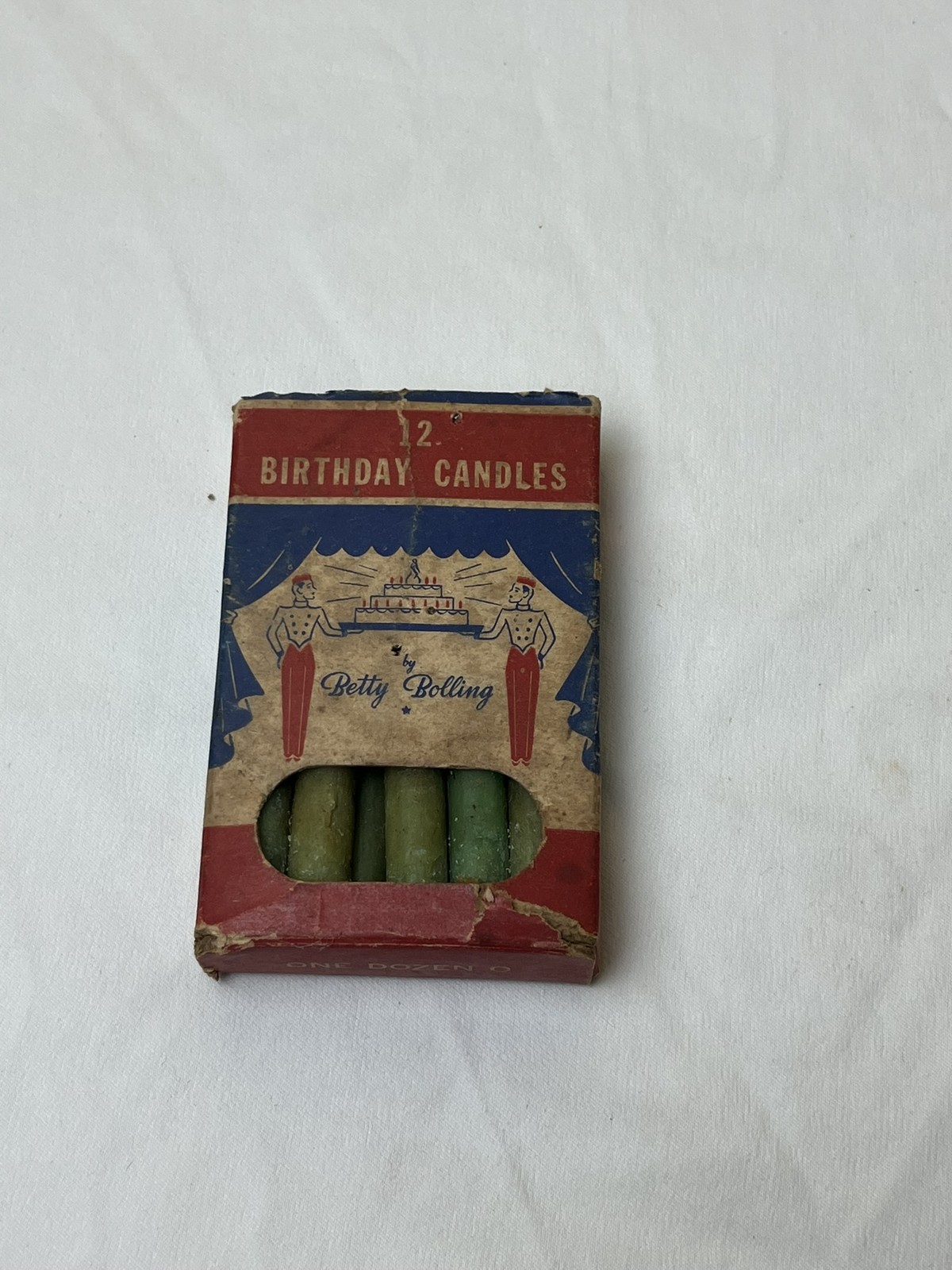 Vintage 1940s Betty Bolling 12 Birthday Candles Box Green Candle Craft