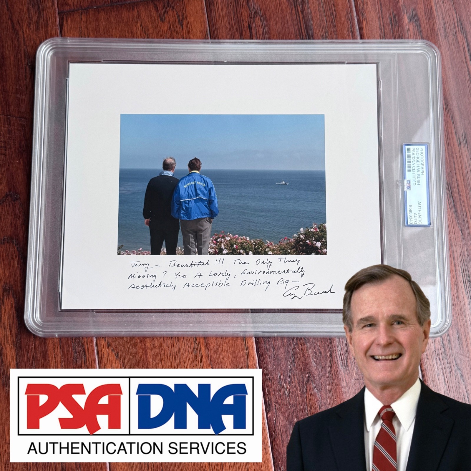 George HW Bush Autograph DRILLING Photo Signed To Producer Jerry Weintraub * PSA