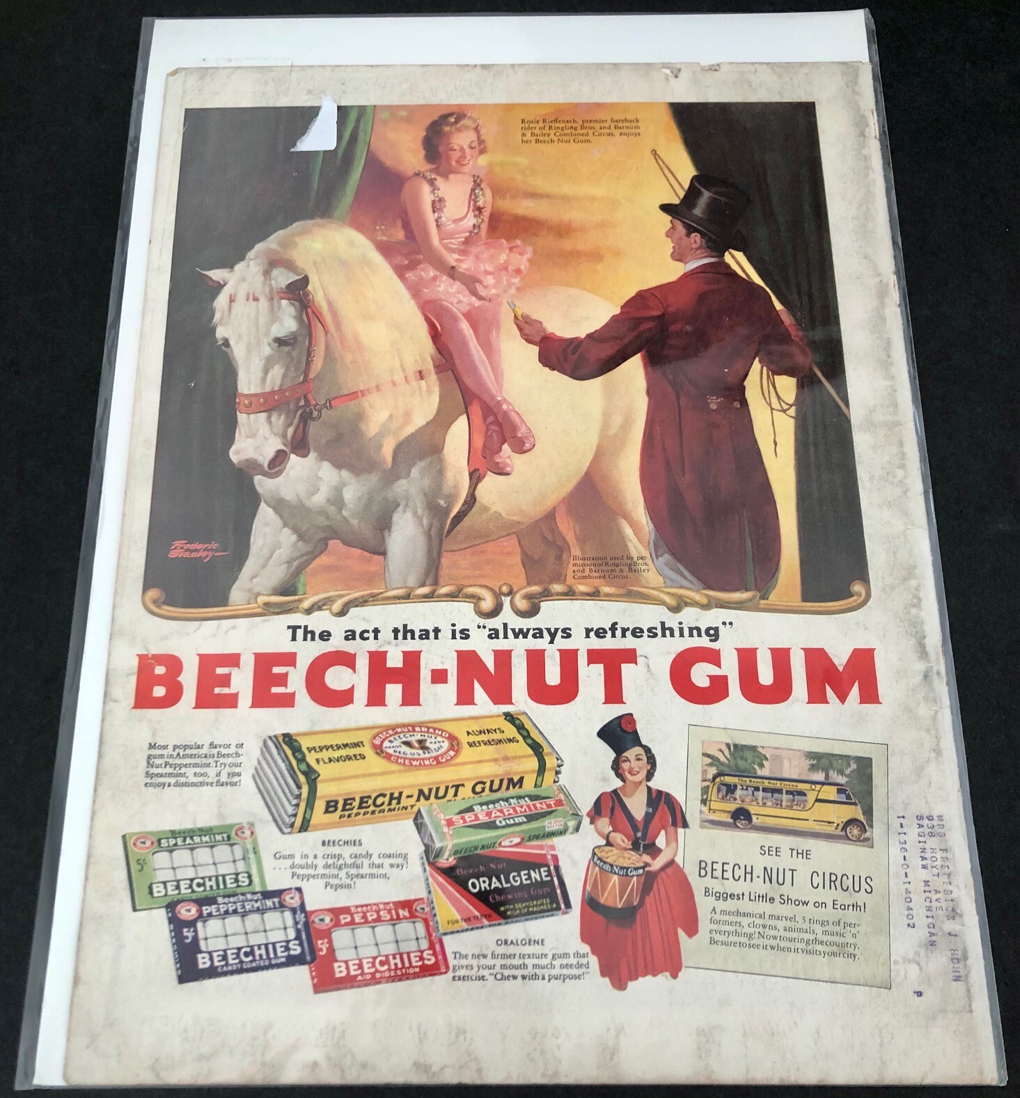 Vintage Antique BEECH NUT Printed Ad Circus Theme Art Poster