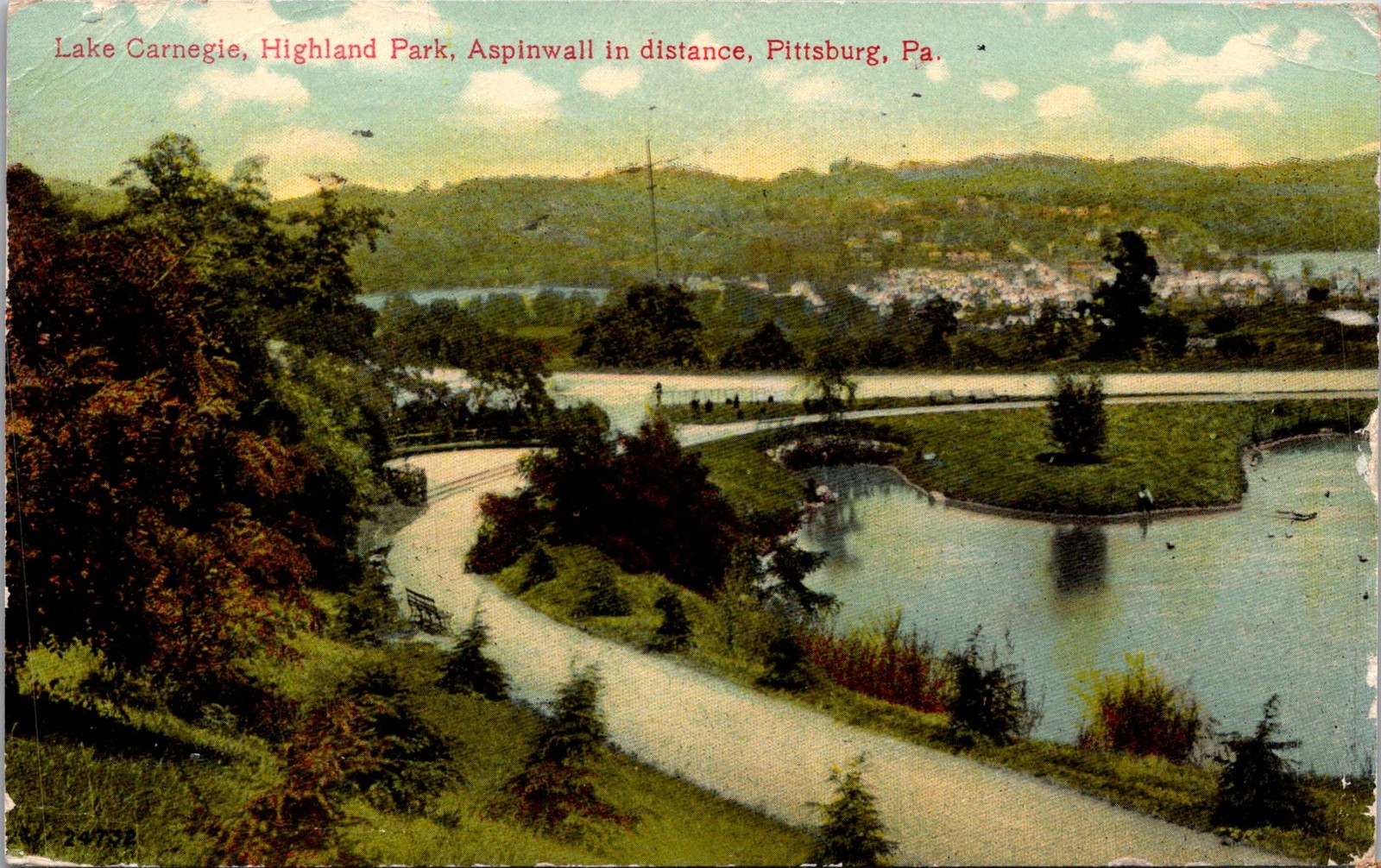 Lake Carnegie Highland Park Pittsburg PA Vintage Postcard 5P20-16