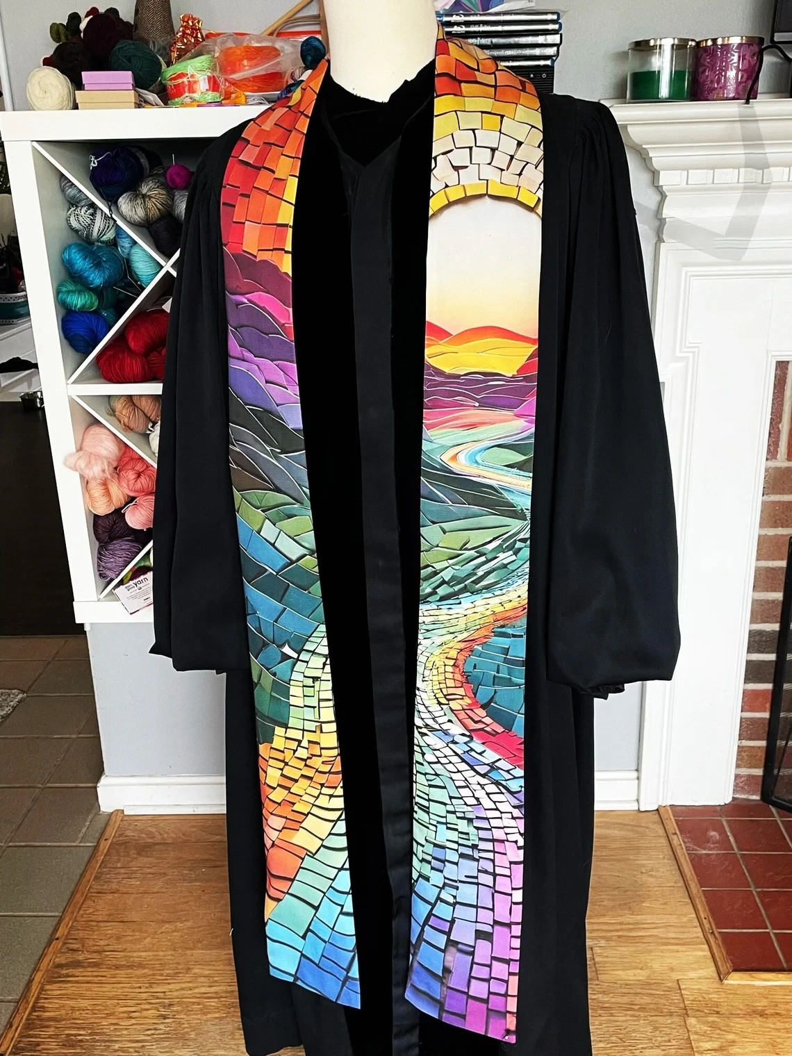 Rainbow Road of Hope Sunset Papercraft Style mosaic Special Event Clergy Stole