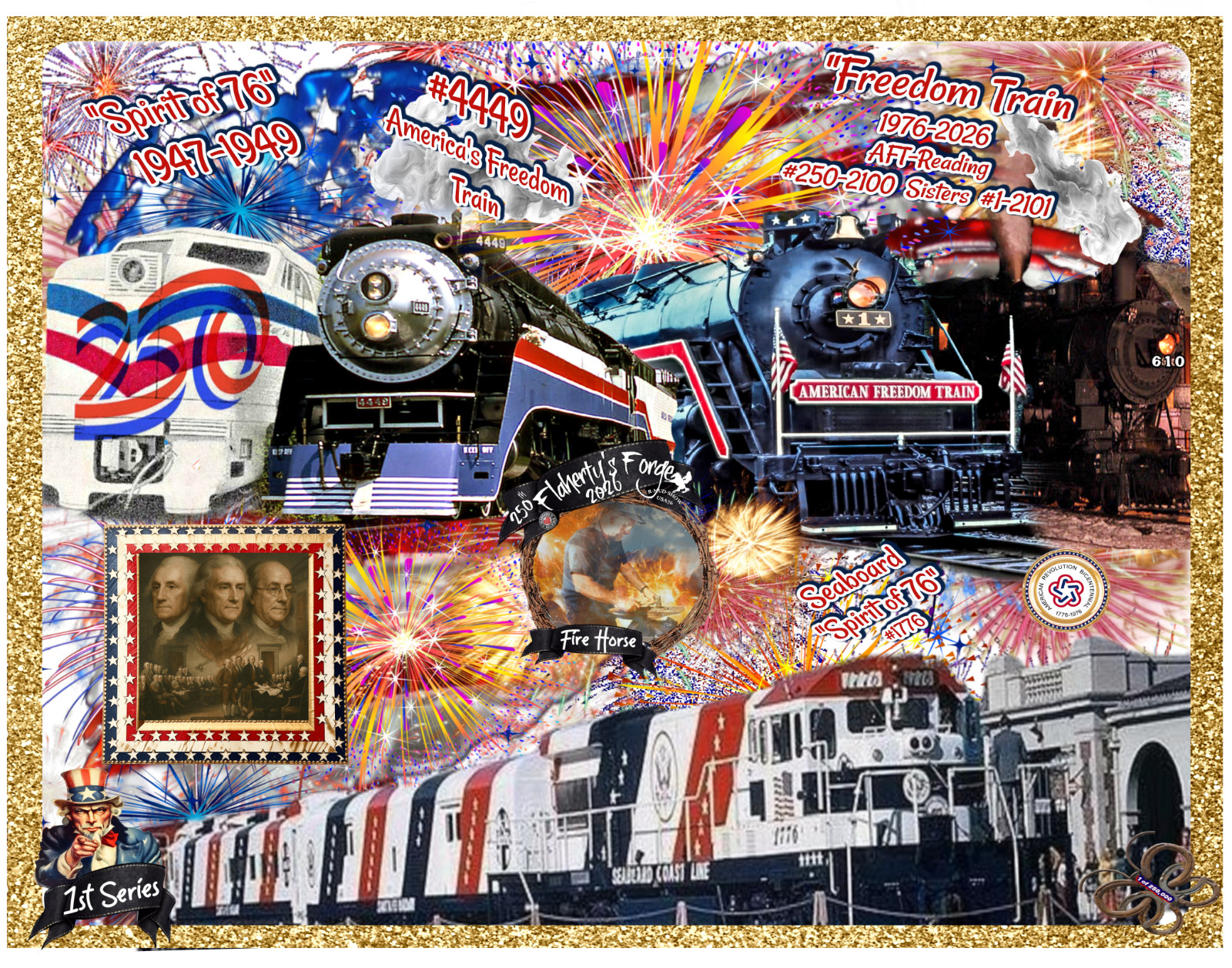 Commemorative Calendars Founding Fathers- 2 ornaments ATF - #4014 250 TRAINS