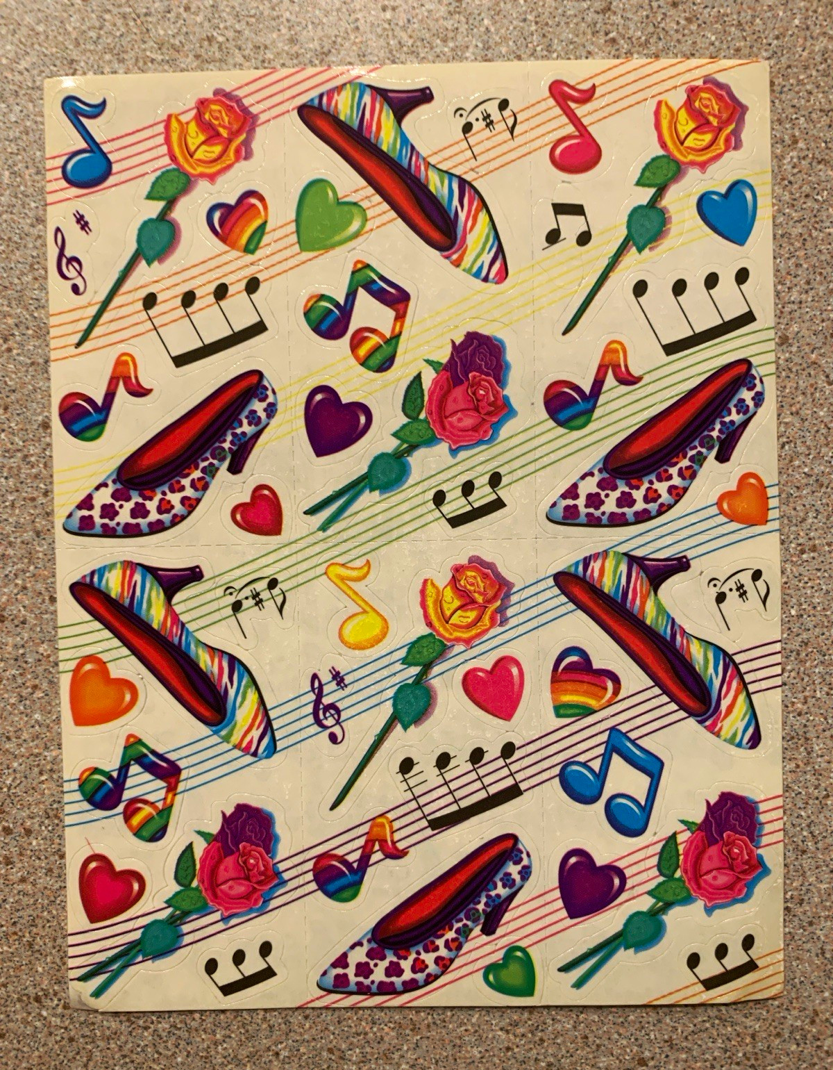 Vintage Lisa Frank Sticker Sheet S250 Heels Roses Music Notes 90s Flawed