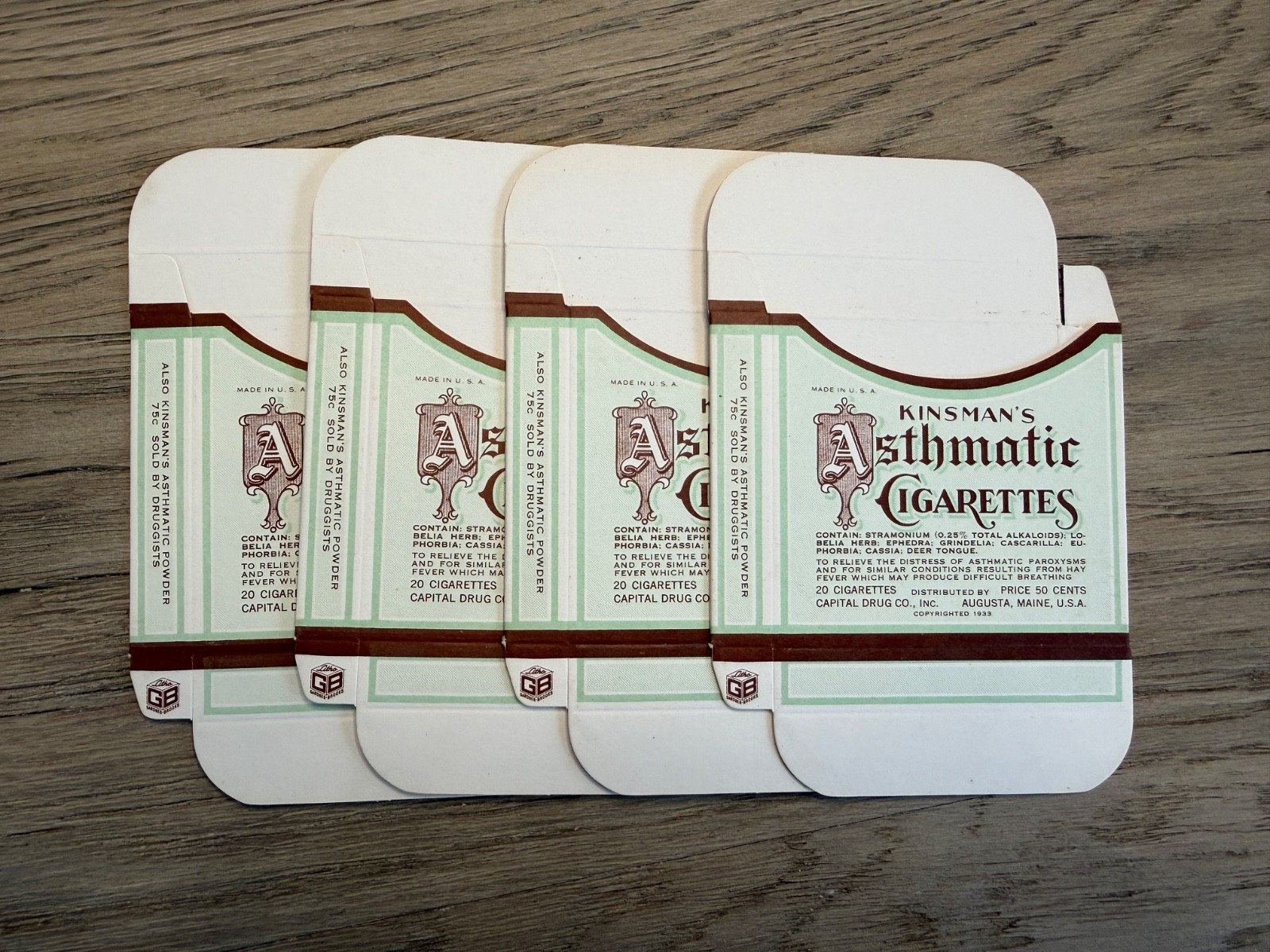 Lot of 4 KINSMAN\'s Asthmatic Cigarettes Empty Boxes - MINT Condition