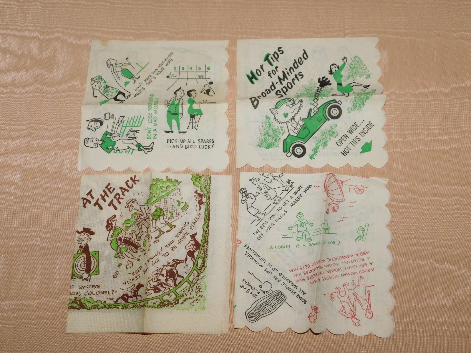 VINTAGE 4 FUNNY OLD SPORTS THEME PAPER NAPKINS HORSE RACING BOWLING SPOUSE