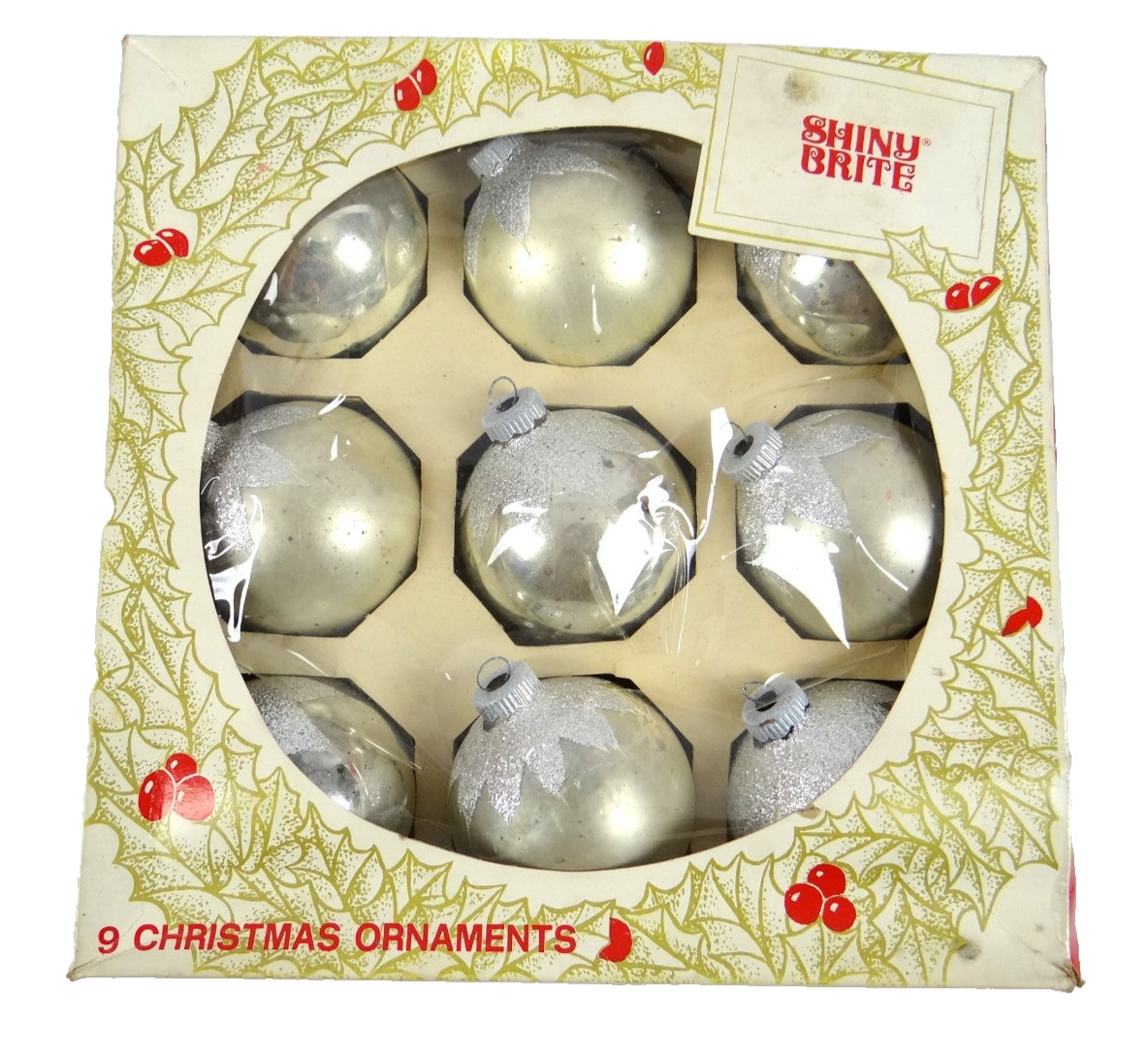 Shiny Brite VTG Atomic Floral Top Christmas Ornaments Stencil Mercury Glass