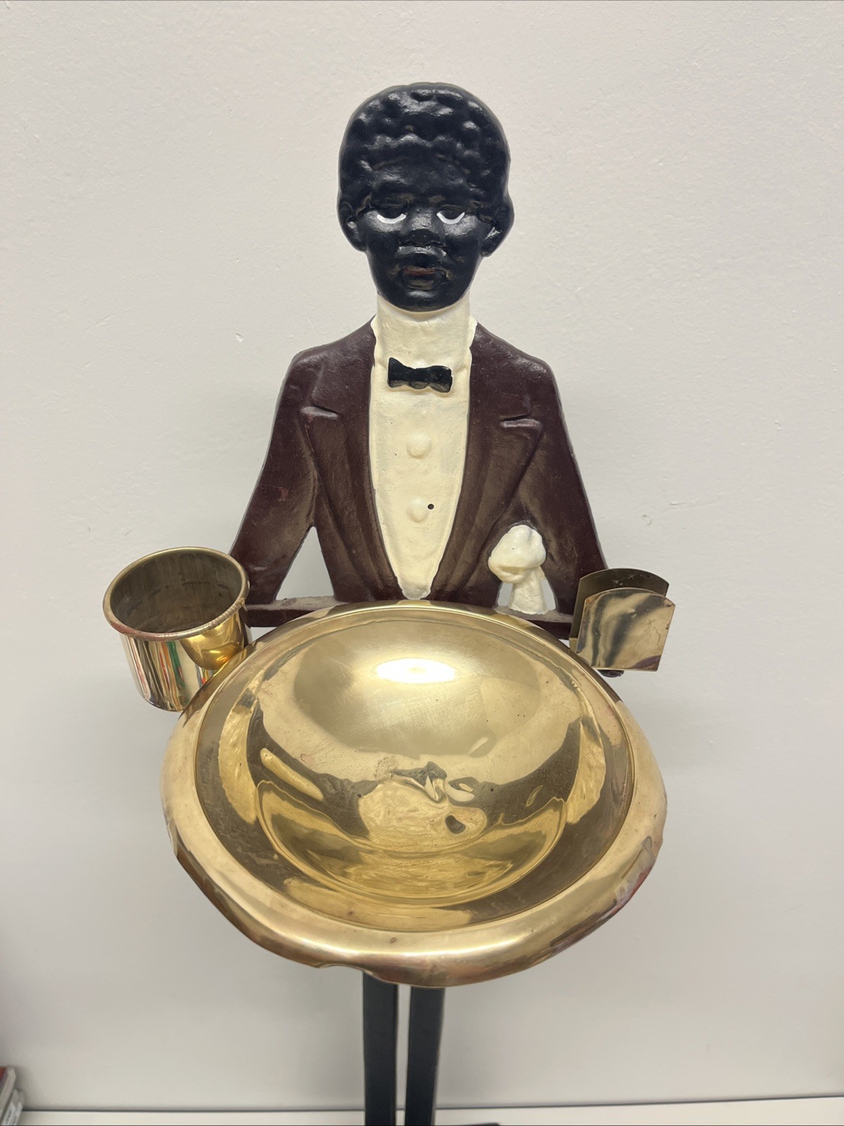 Standing Butler Ashtray Cast Iron & Brass Vintage Antique Decor 1930’s Americana