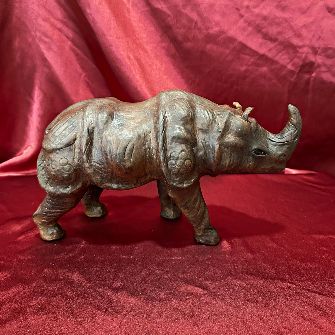 Vintage Handcrafted African Leather Rhino Sculpture 12