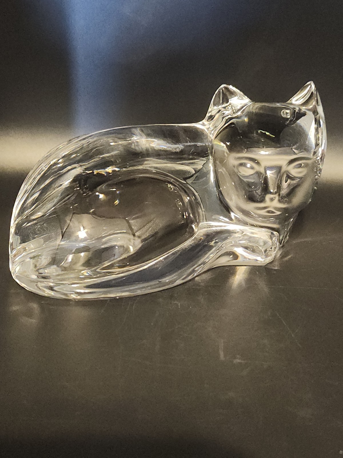 Vintage Val Saint Lambert Clear Lead Crystal Cat Figurine/paperweight Signed