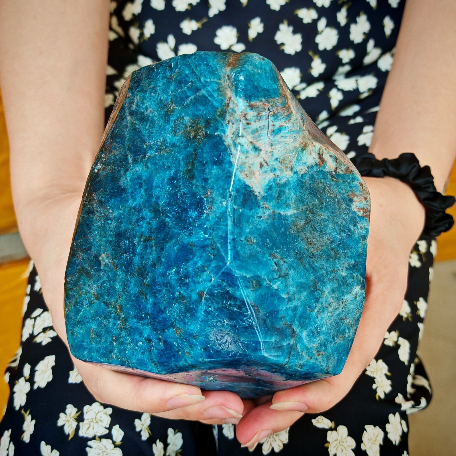 5.6 LB Polished Blue Apatite Freeform Specimen Bright Deep Blue Natural Crystal