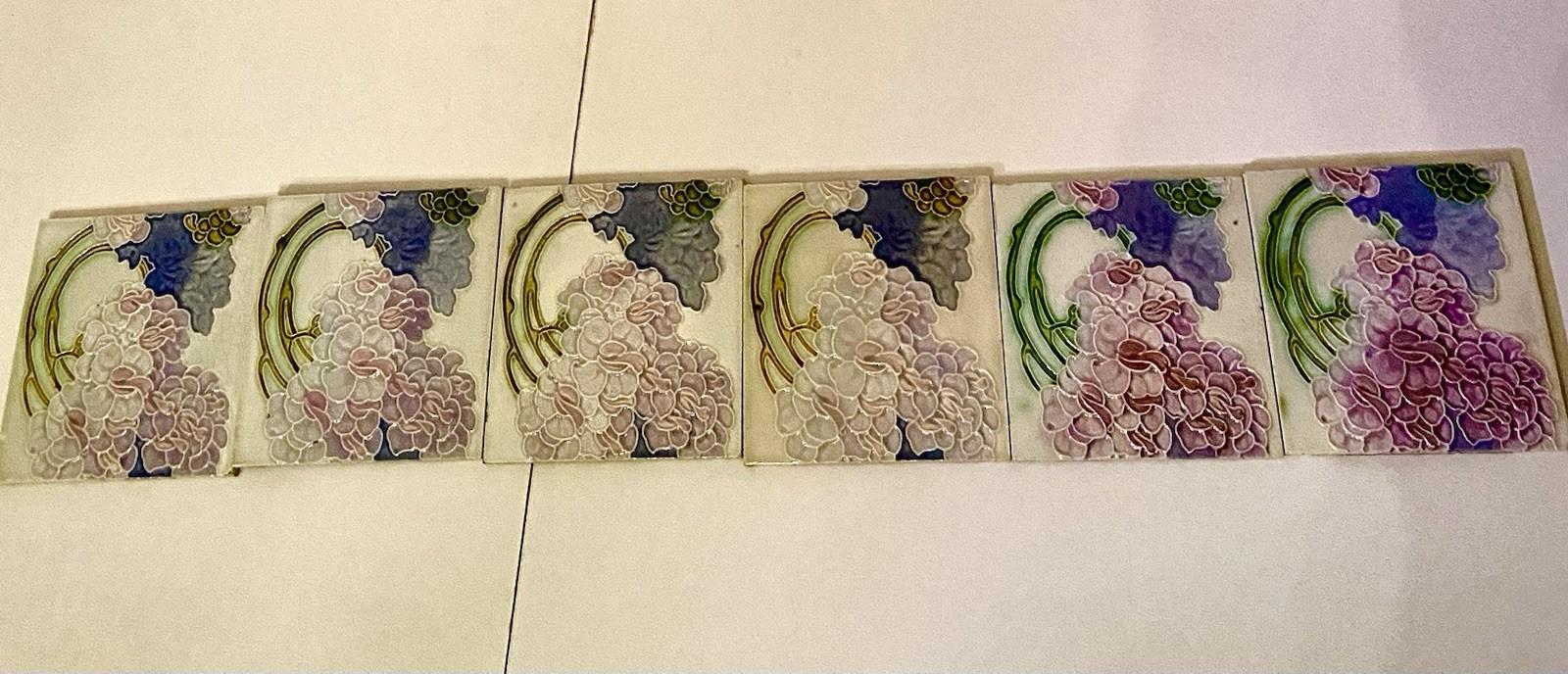Antique Majolica Set Of 6 6x5” Ceramic Tiles England 
