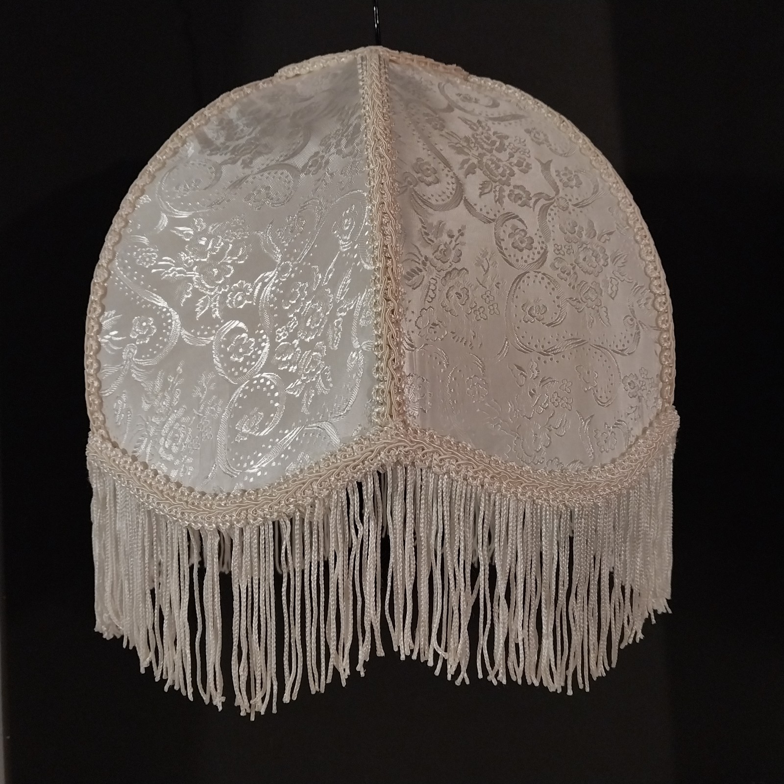 VTG Victorian Style Silk Lamp Shade Fringe Bell Shape Floral Ivory NOS 10