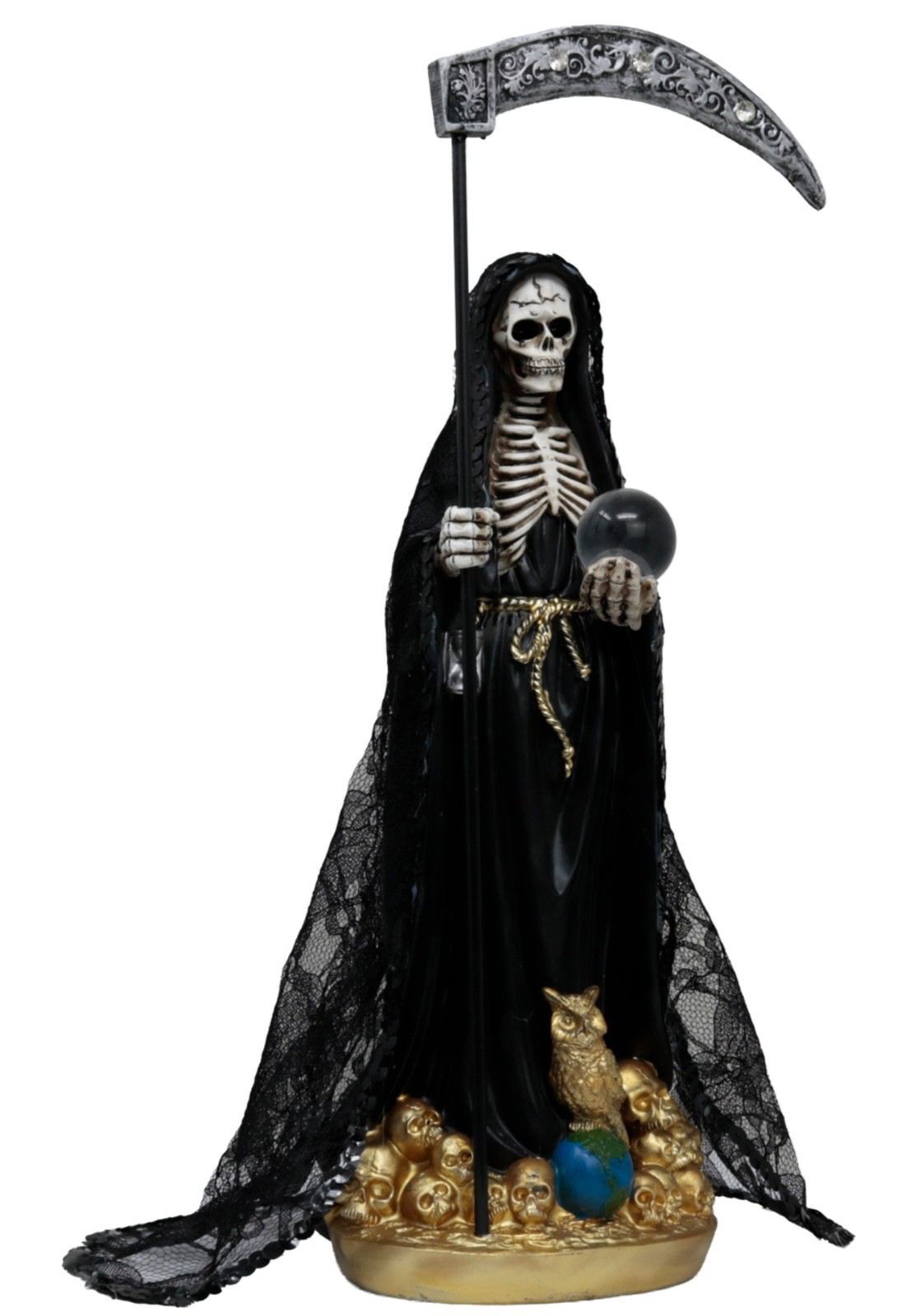 Skull Base & Owl Black Lace Veil Holy Death 14