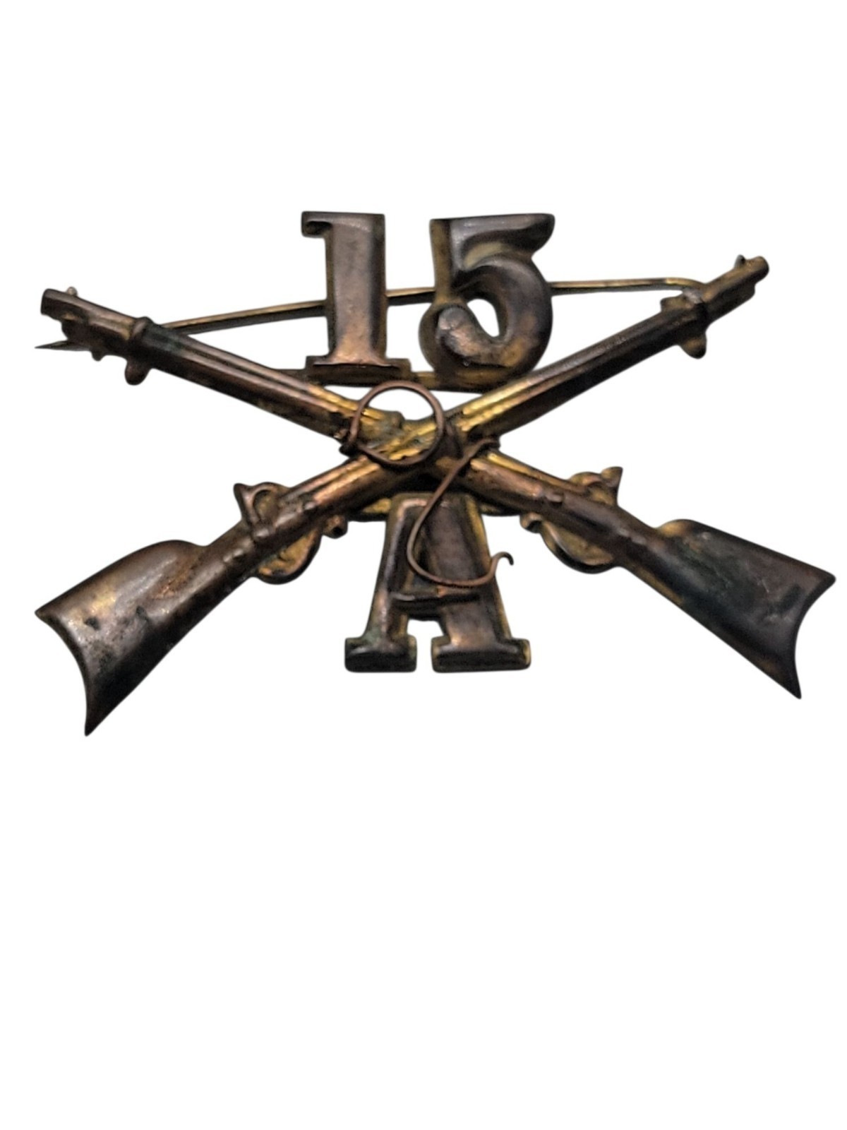 Antique US Army M1896 15th Infantry Regiment Company A Crossed Rifles Hat Pin