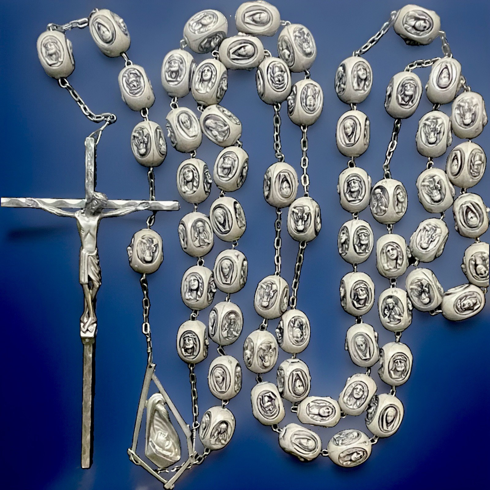 Vintage Catholic Moulded Resin 68” Large Wall Rosary, Crucifix