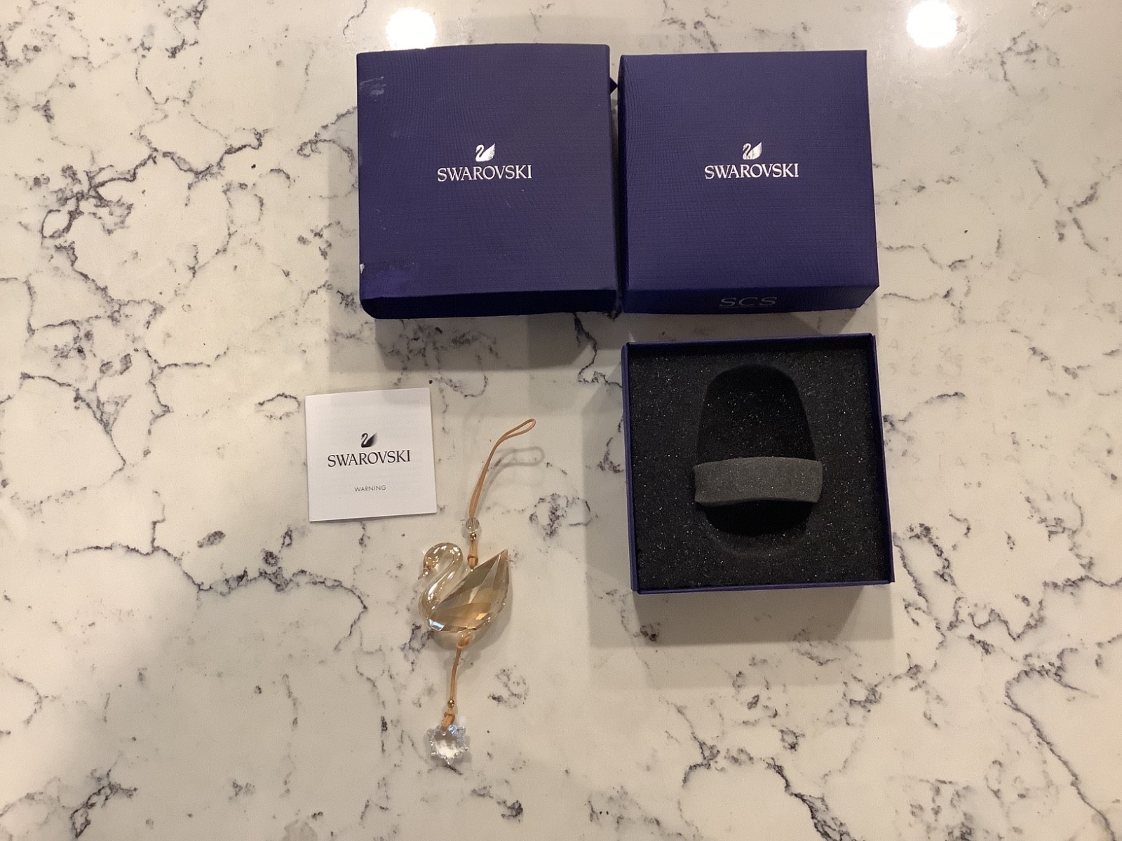 Swarovski Crystal Swan Ornament 2020 Loyalty Gift Gold Swan & Snowflake